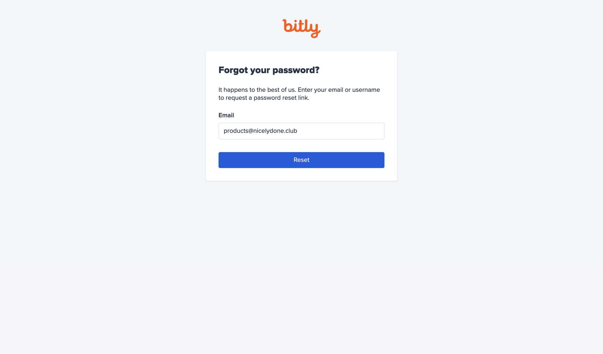 Bitly - Reset Password screen
