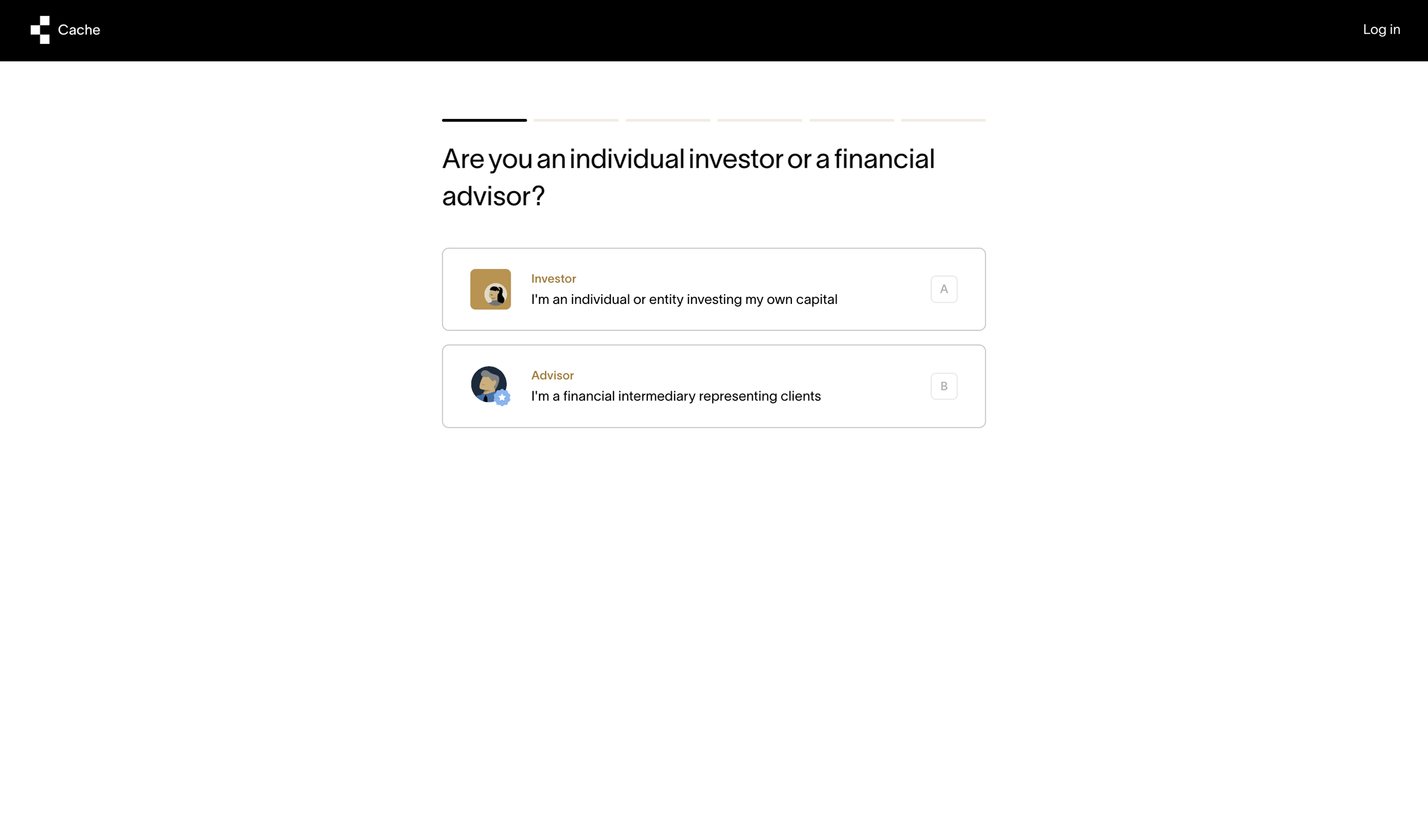 Cache - Cache – Get started screen