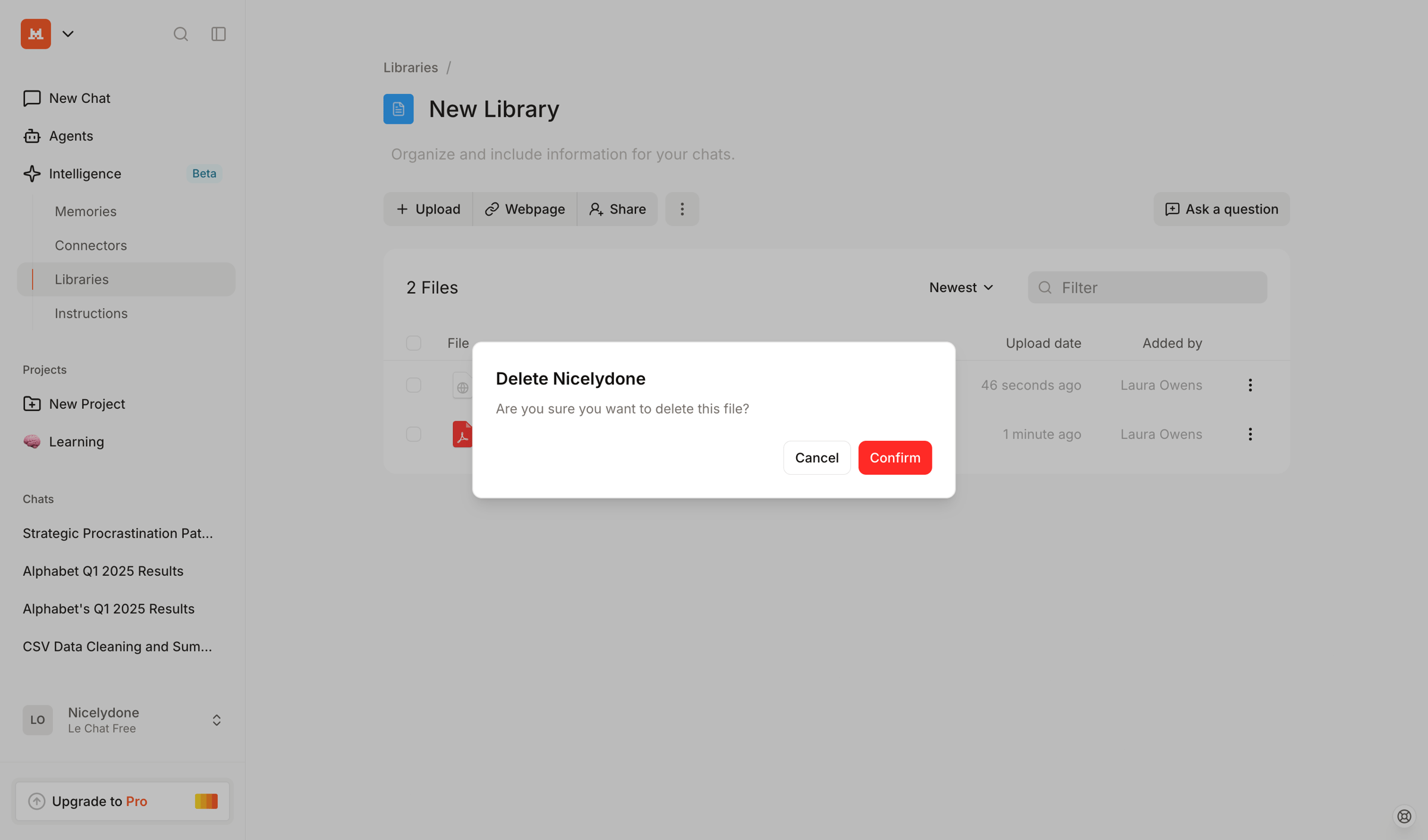 Mistral - New Library screen