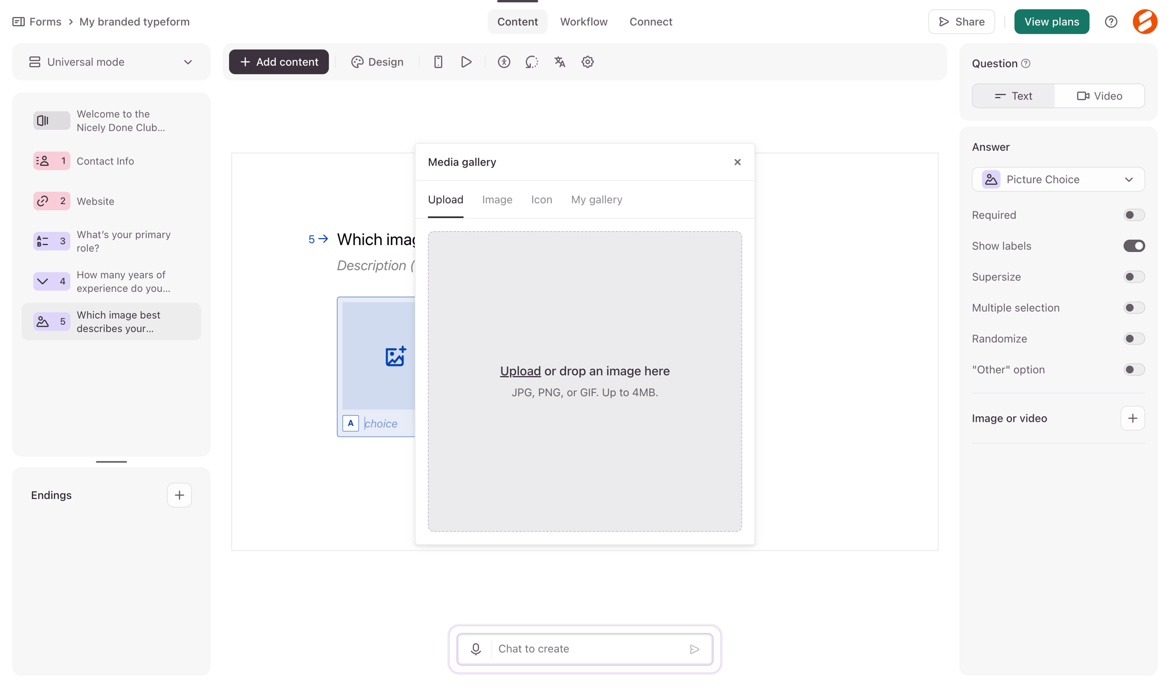 Typeform - Typeform - Create screen