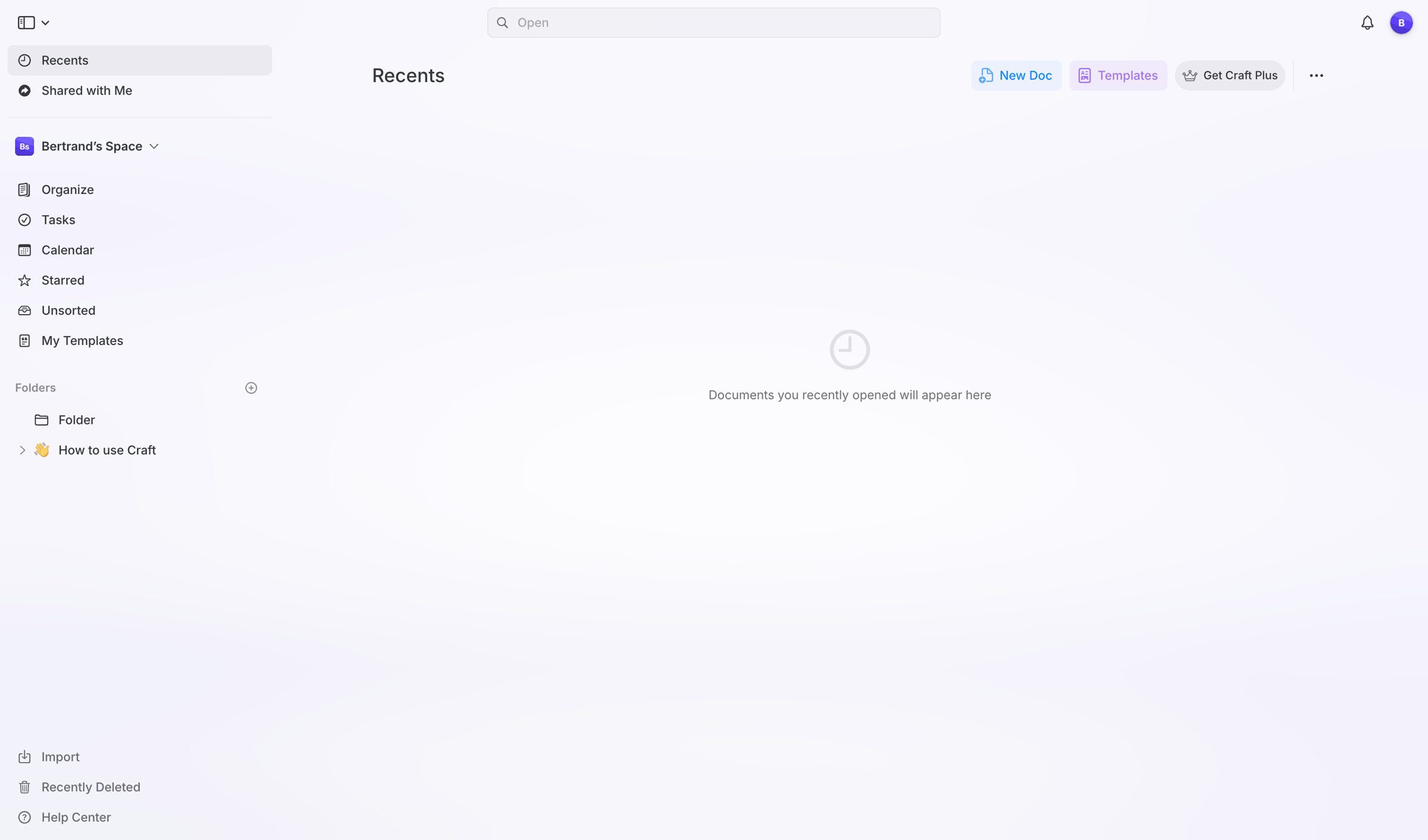 Craft - Recents screen
