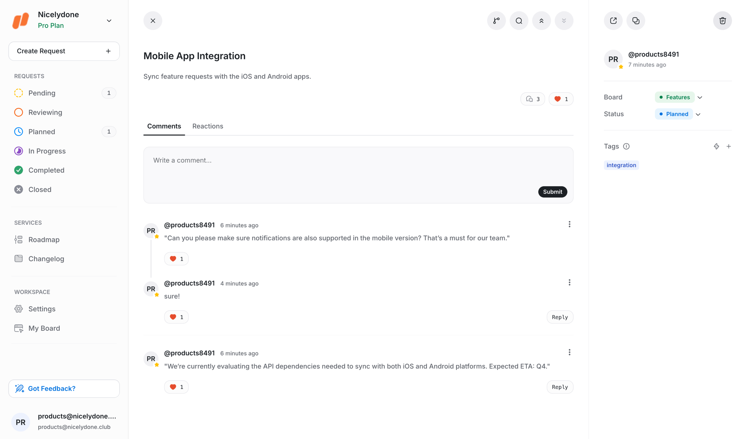 UserJot - Request | UserJot screen