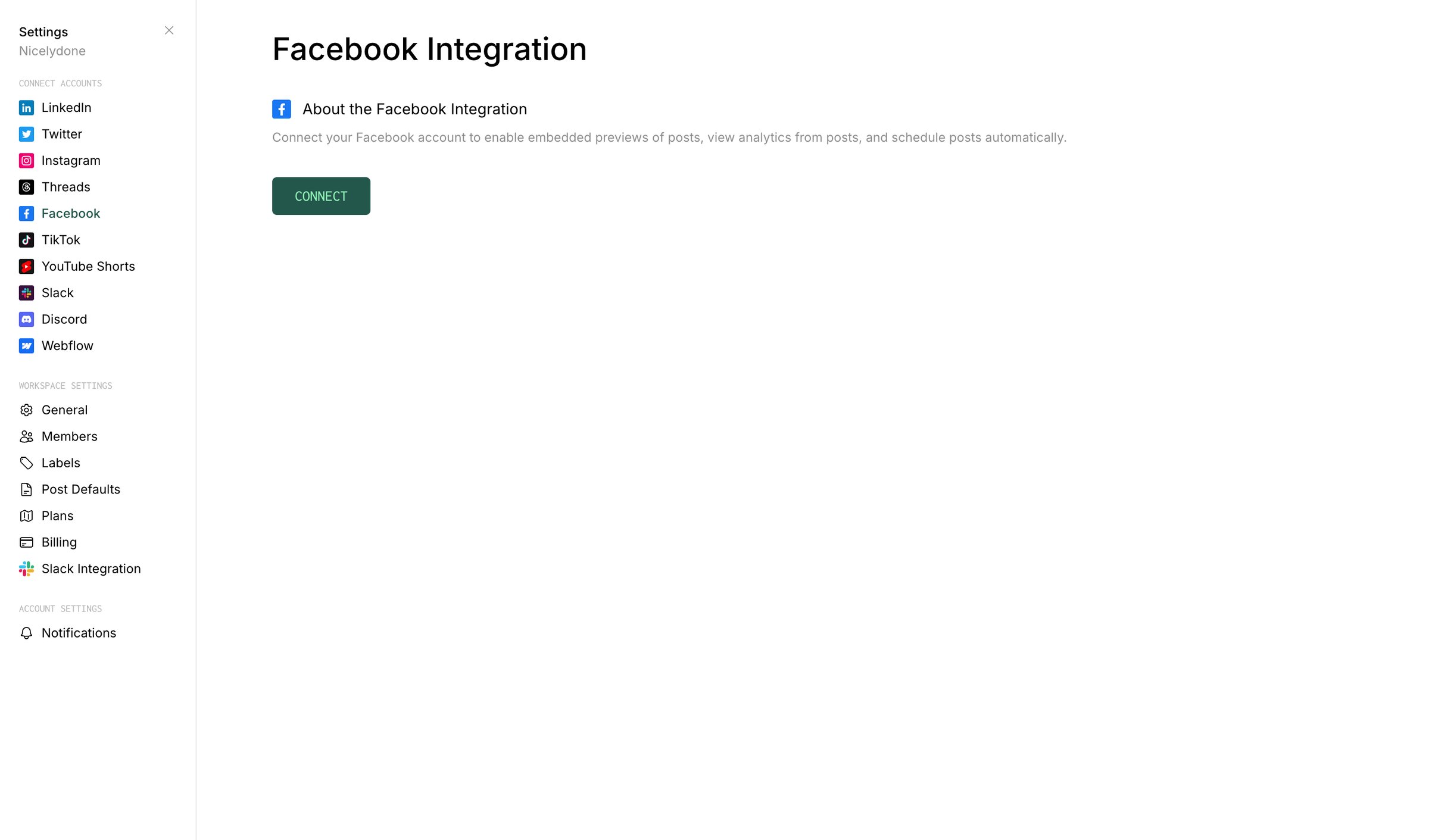 Assembly - Facebook Integration screen