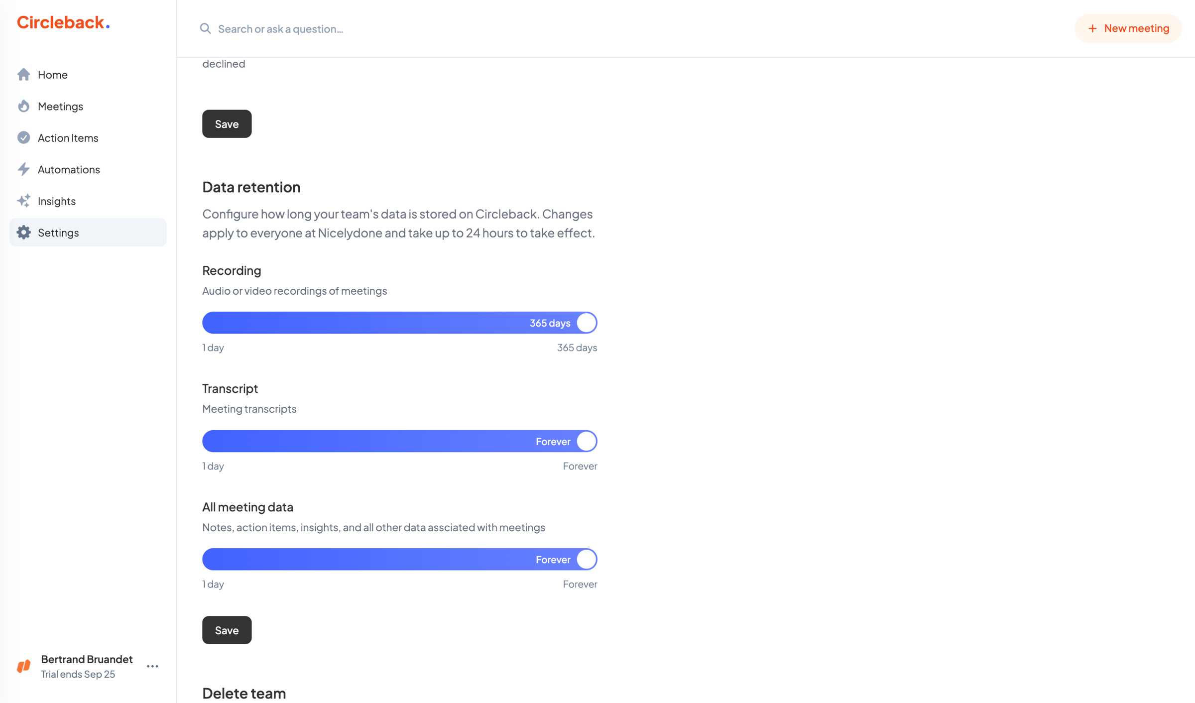 Circleback - Settings - Circleback screen