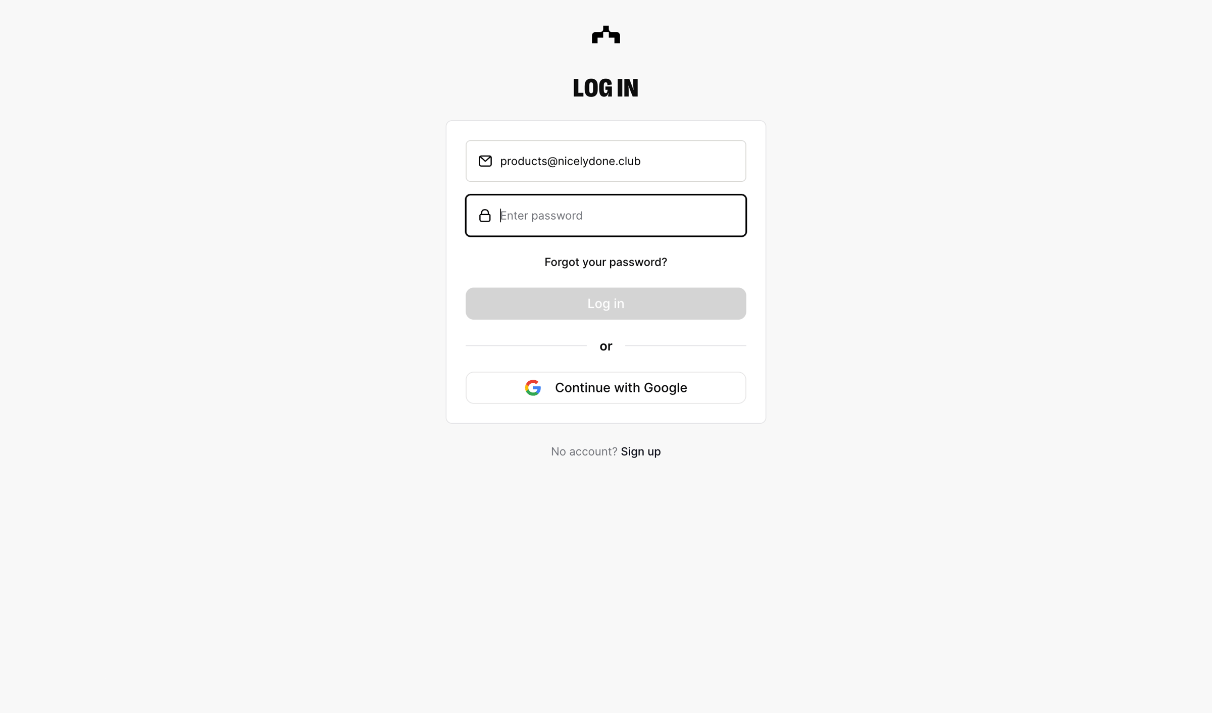 The org - Log in | The Org screen