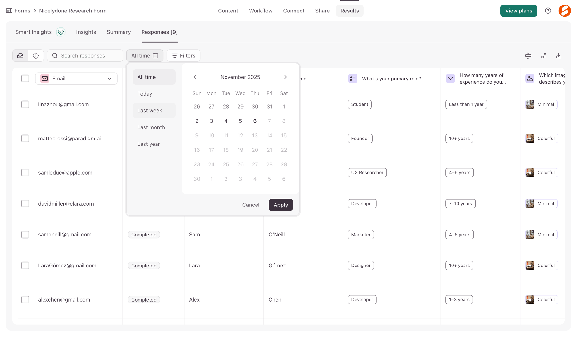 Typeform - Typeform - Results Table screen