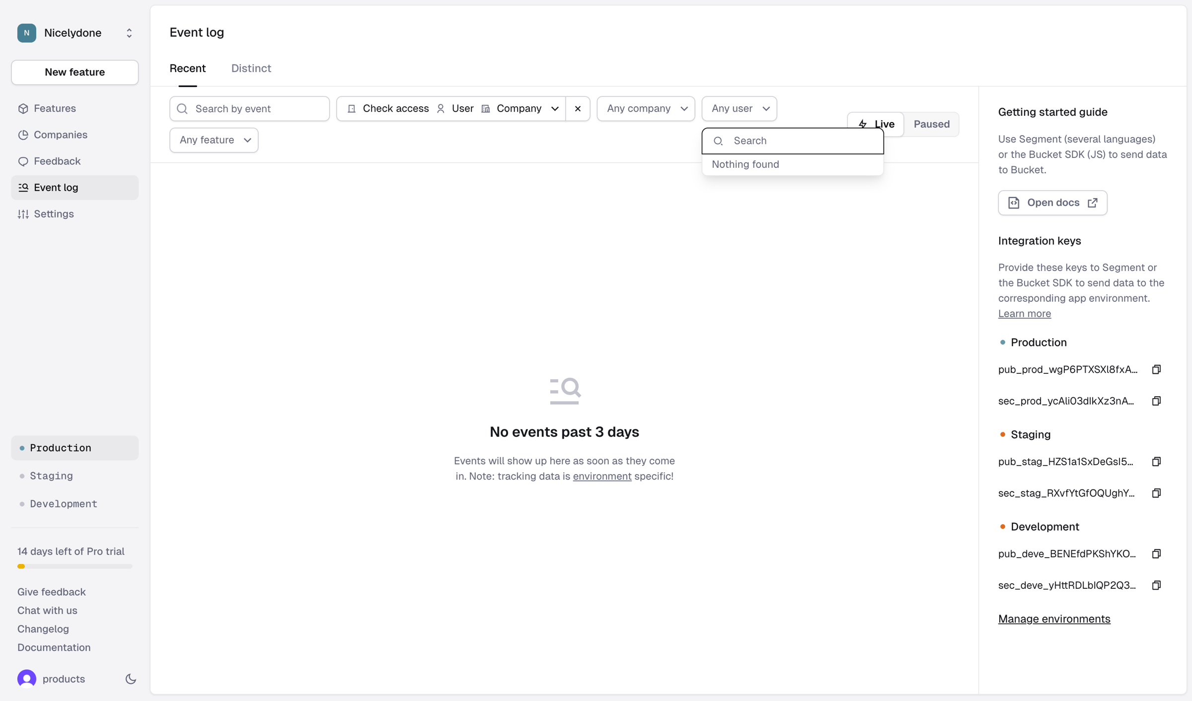 Reflag - Event log › Recent screen