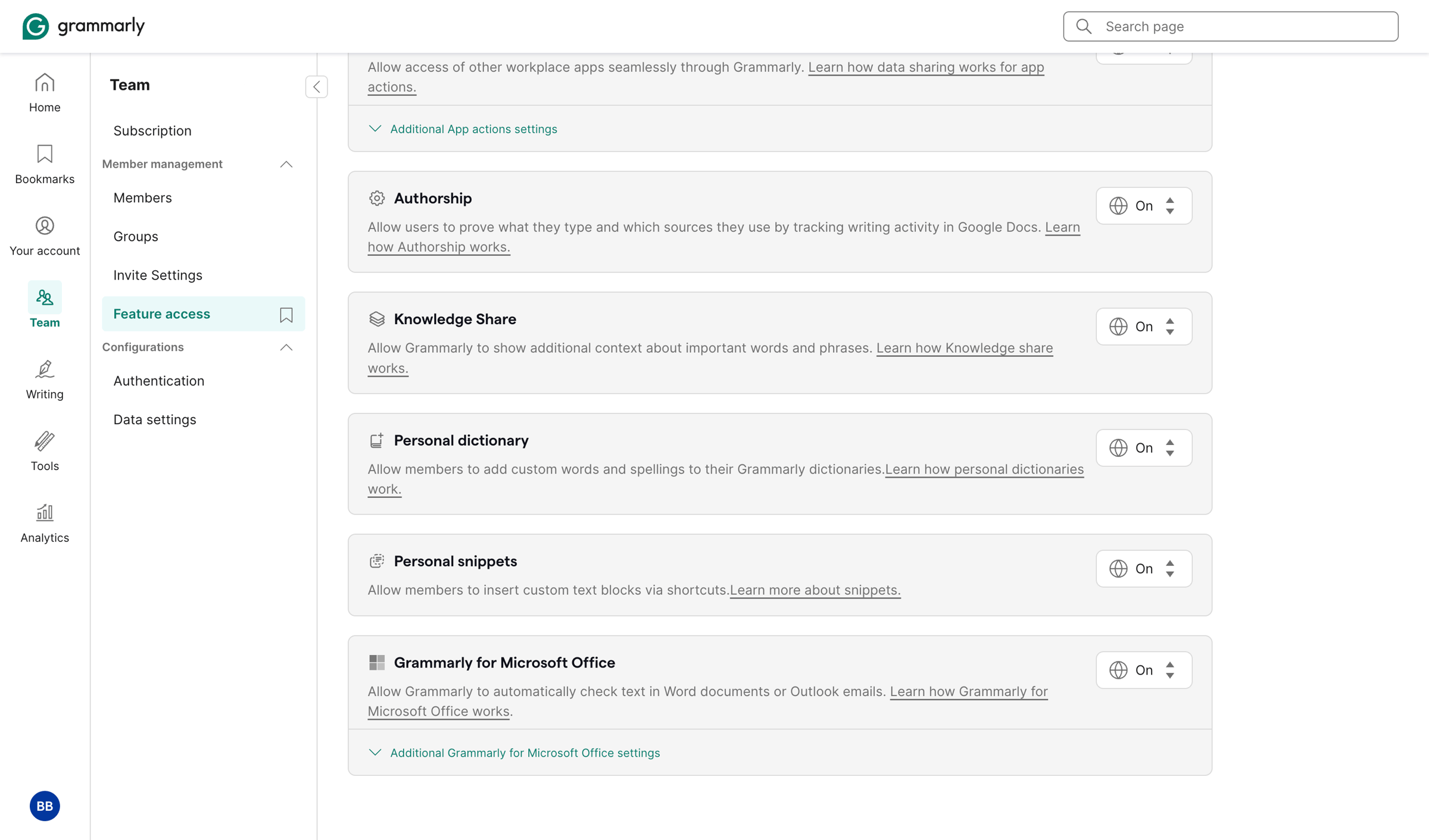 Grammarly - Account | Grammarly screen