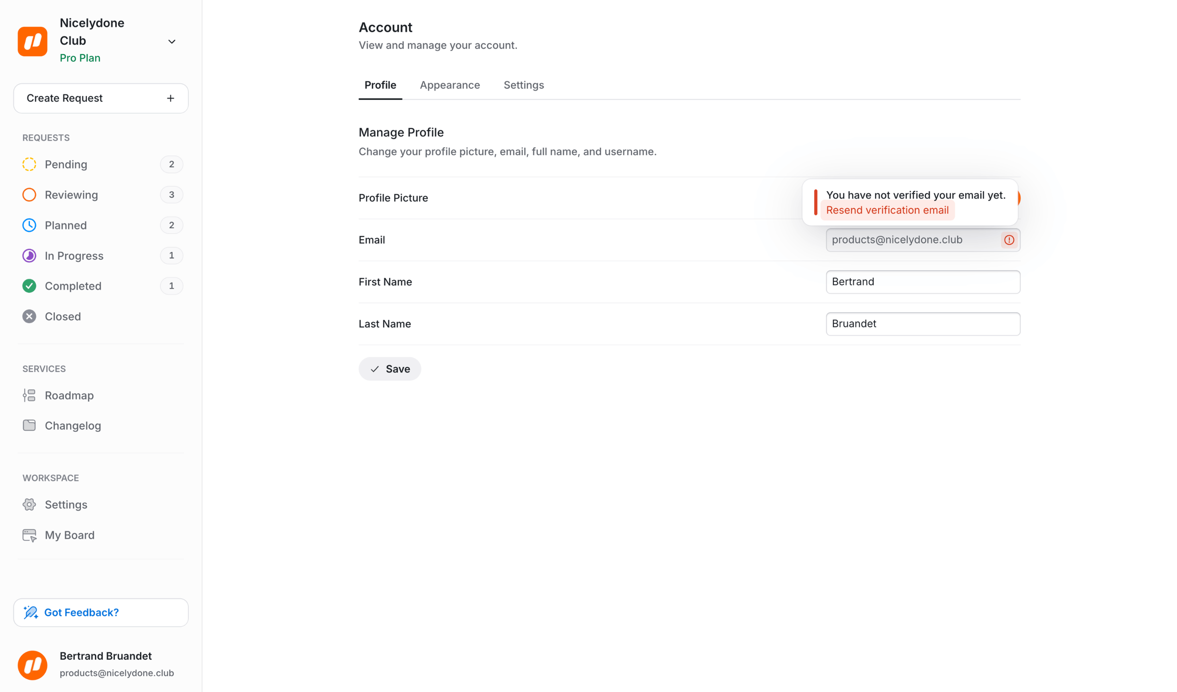 UserJot - Profile Settings | UserJot screen