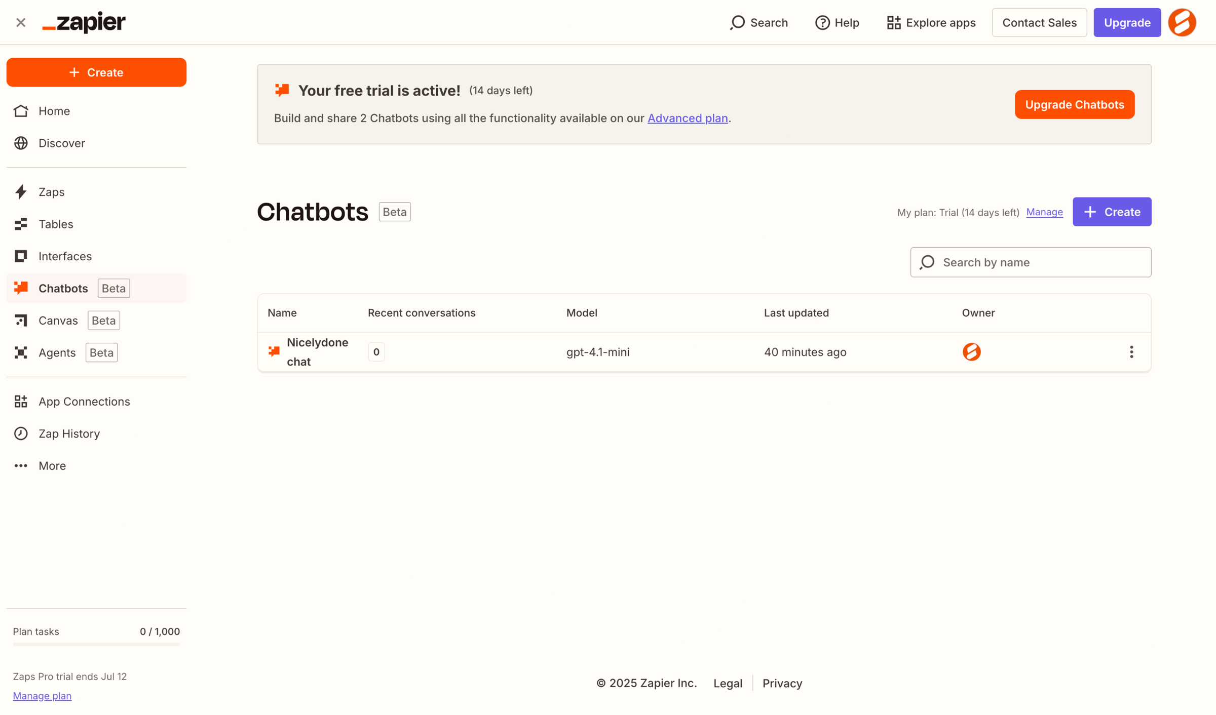 Zapier - Chatbots screen
