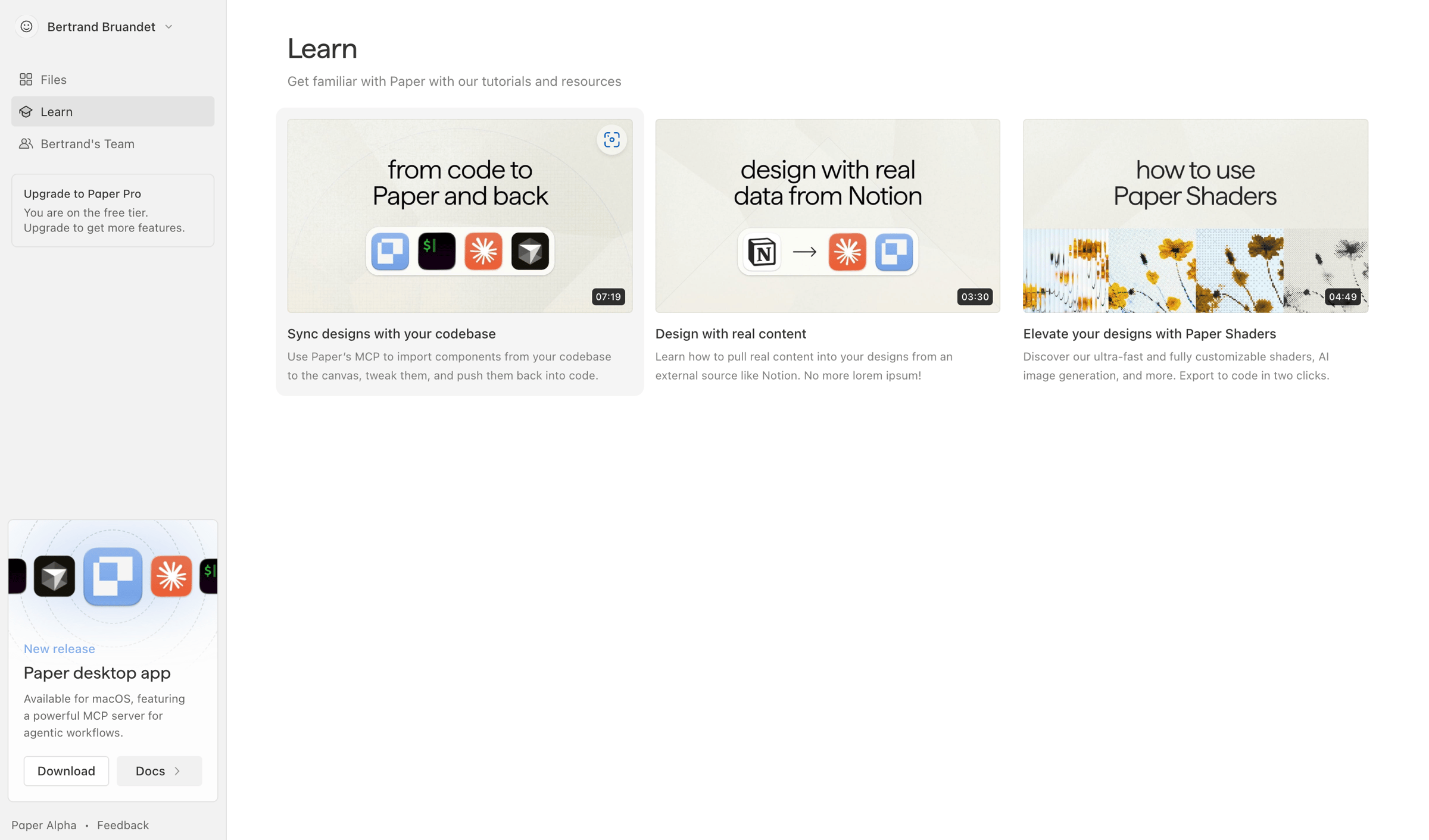 Paper - Learn · Paper screen