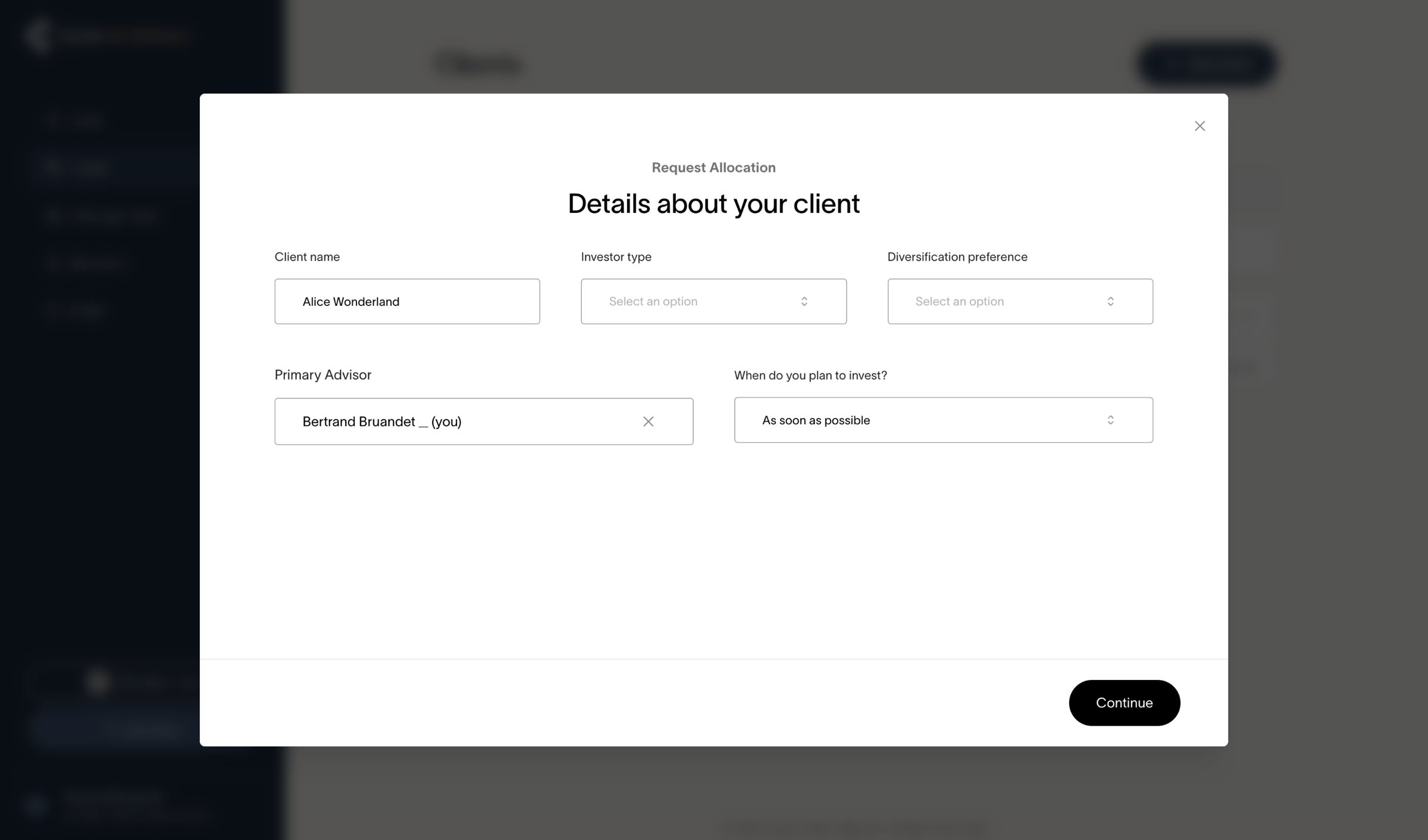 Cache - Cache – Client dashboard | Cache for Advisors screen