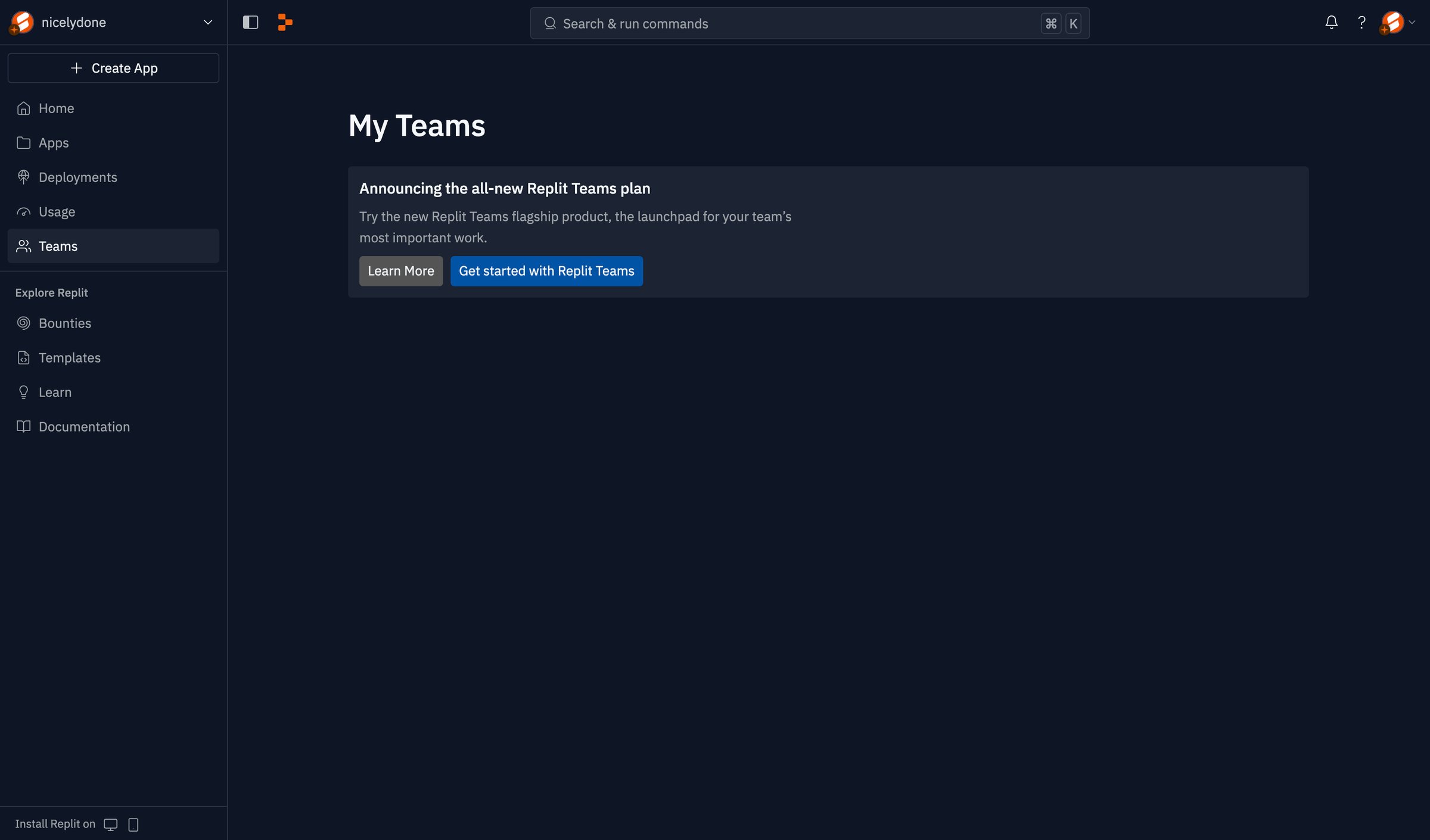 Replit - Teams - Replit screen