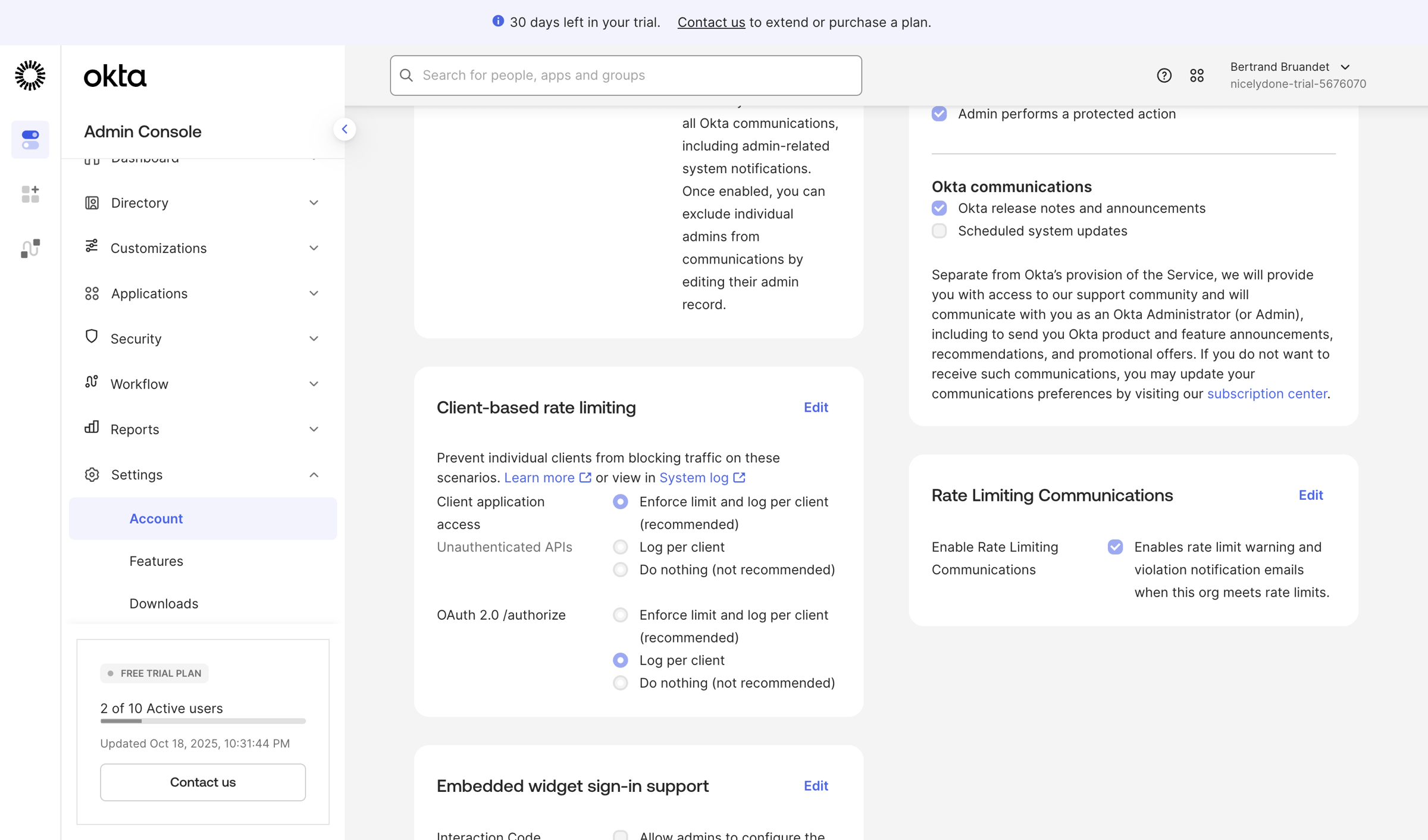Okta - nicelydone-trial-5676070 - Account Information screen