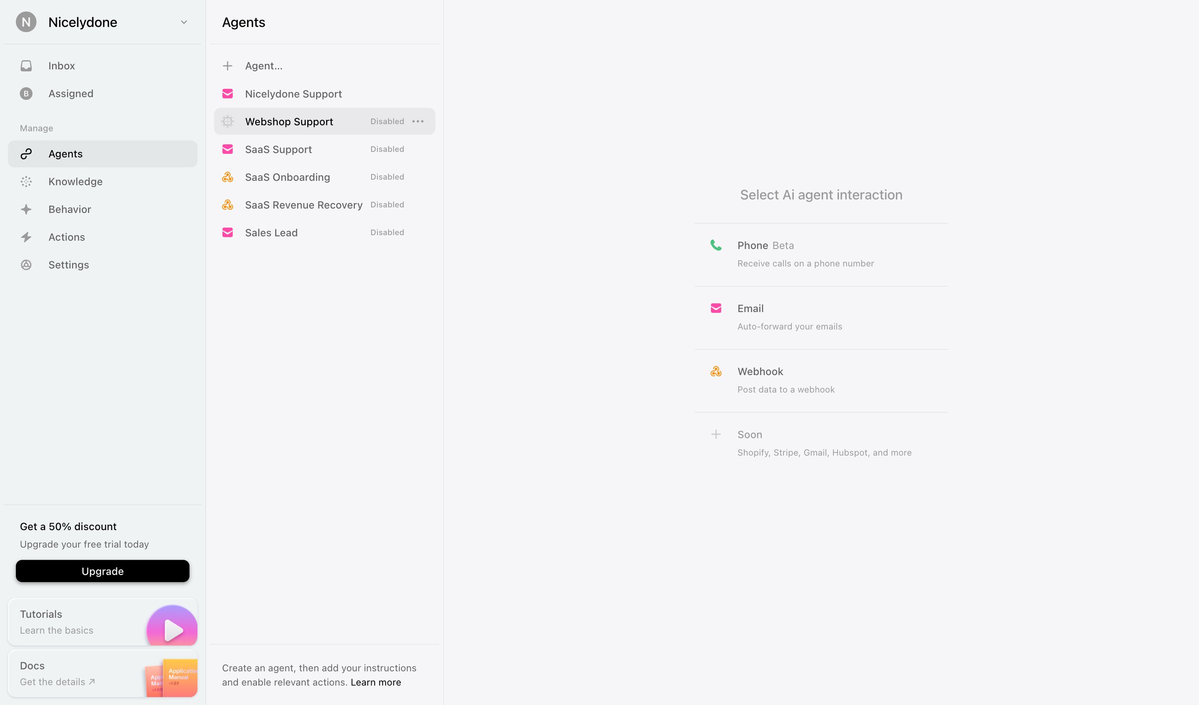Lemni - Agents › Webshop Support screen