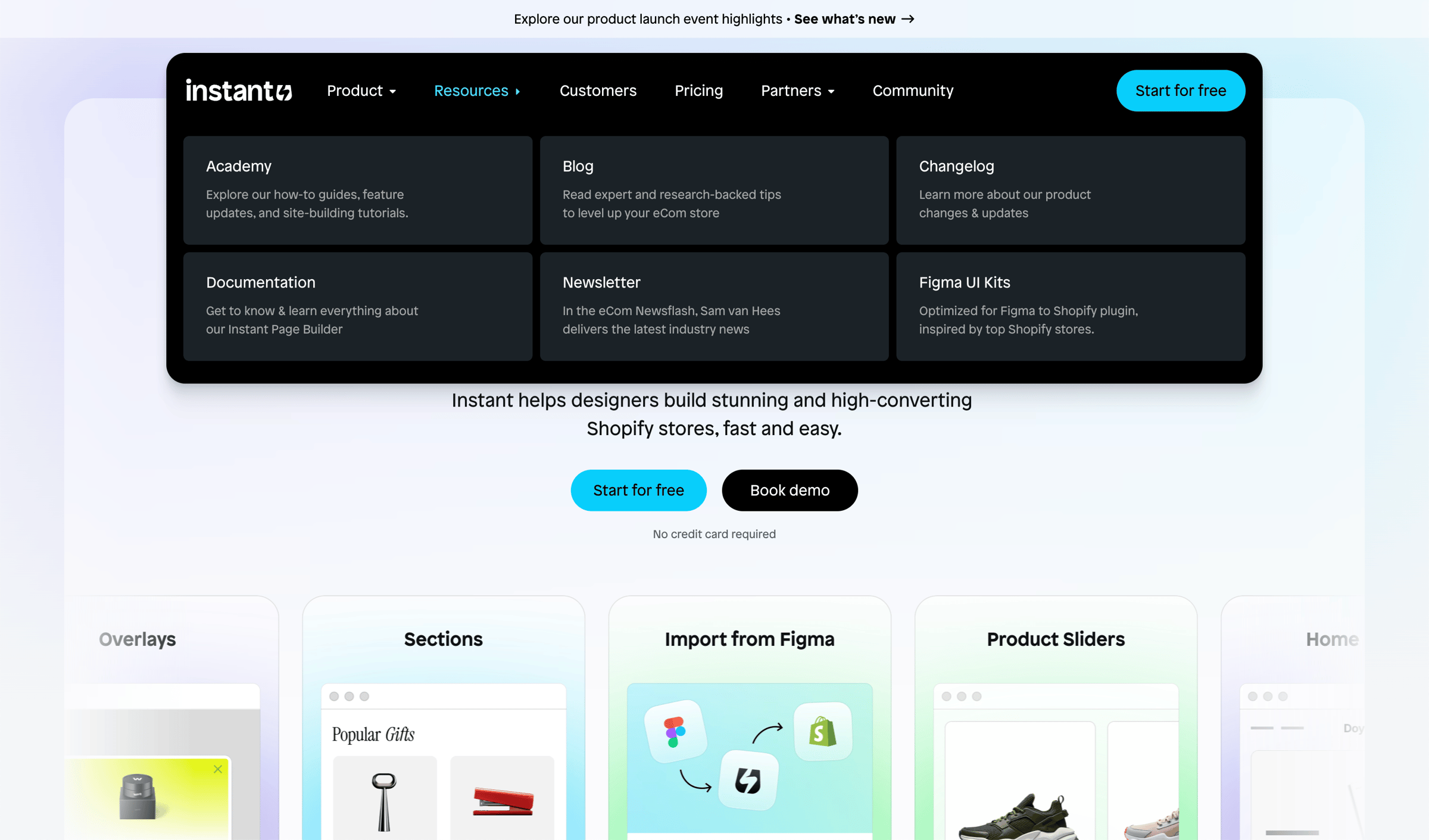 Instant - Instant Landing Page Builder for Shopify | All-visual, No-code screen