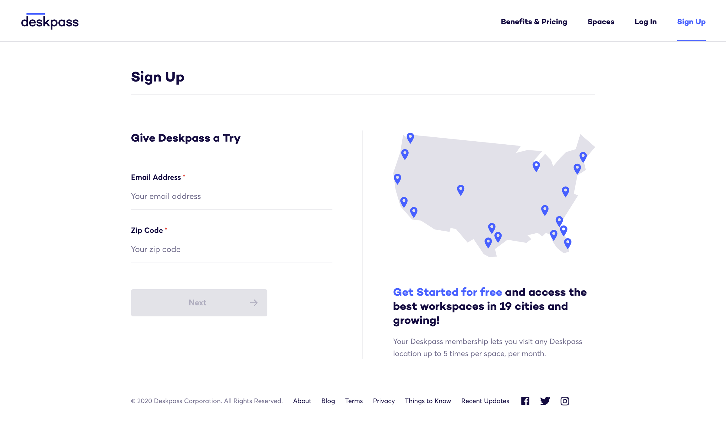 Deskpass - Sign up screen