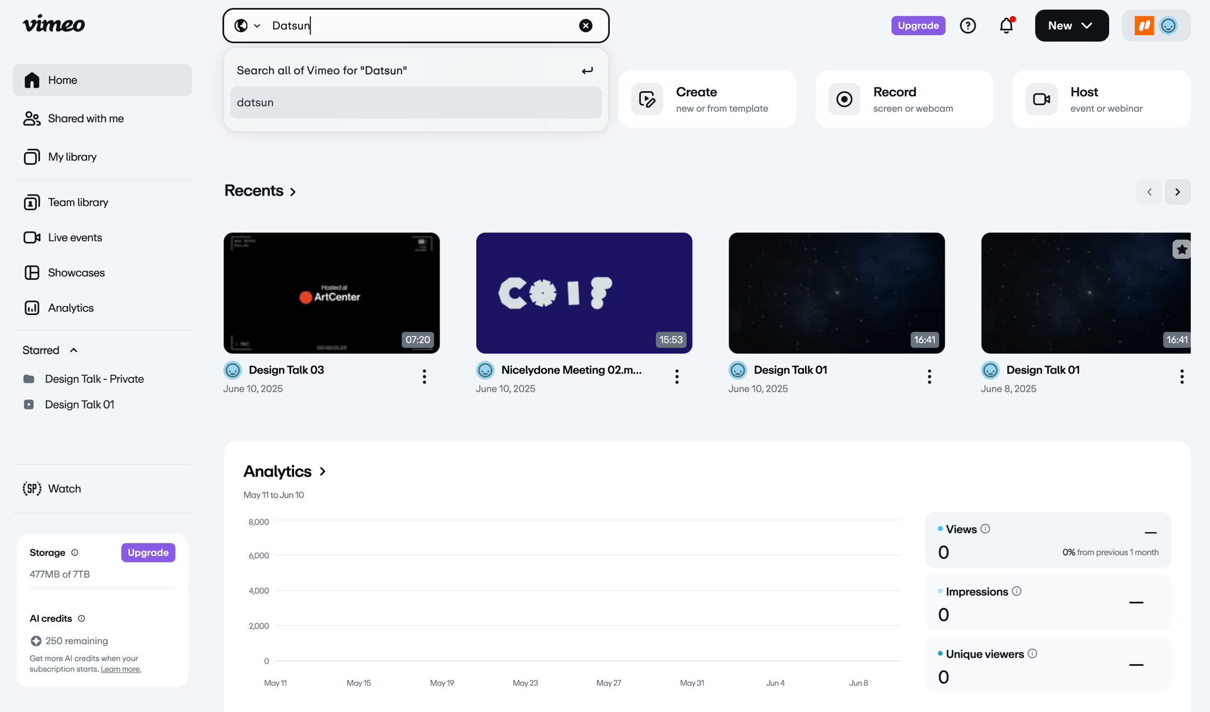 Vimeo screen
