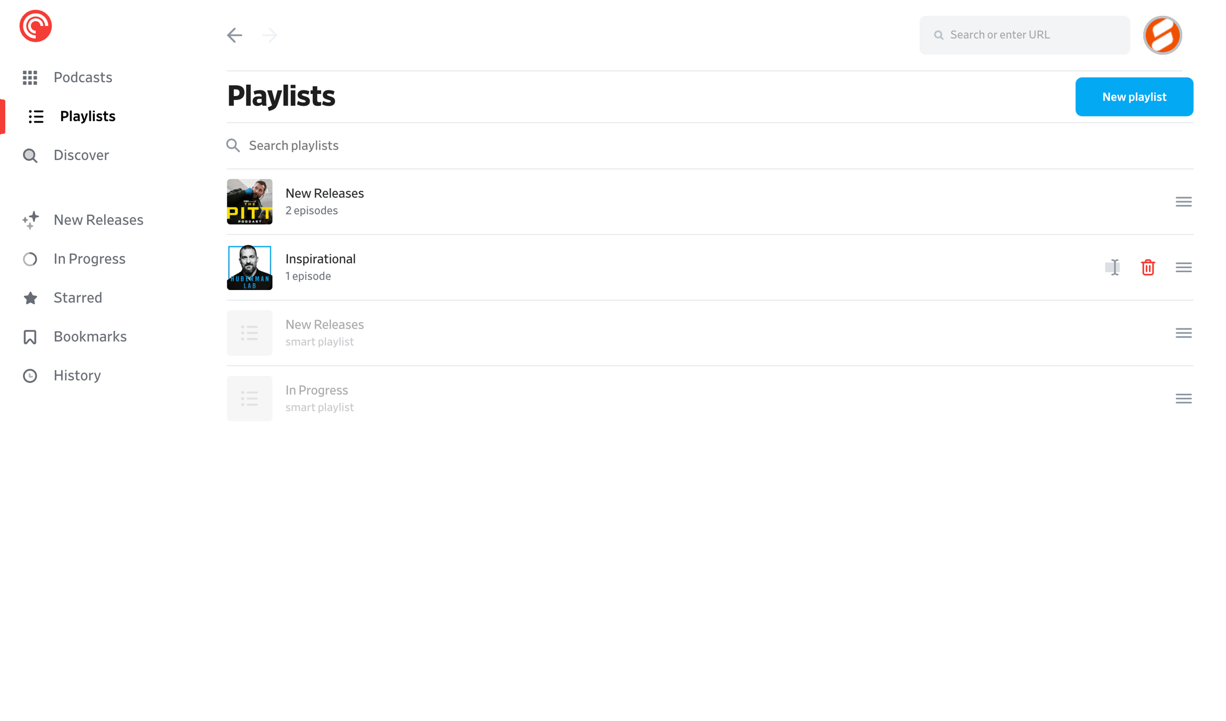 Pocket Casts - Playlists - Pocket Casts screen