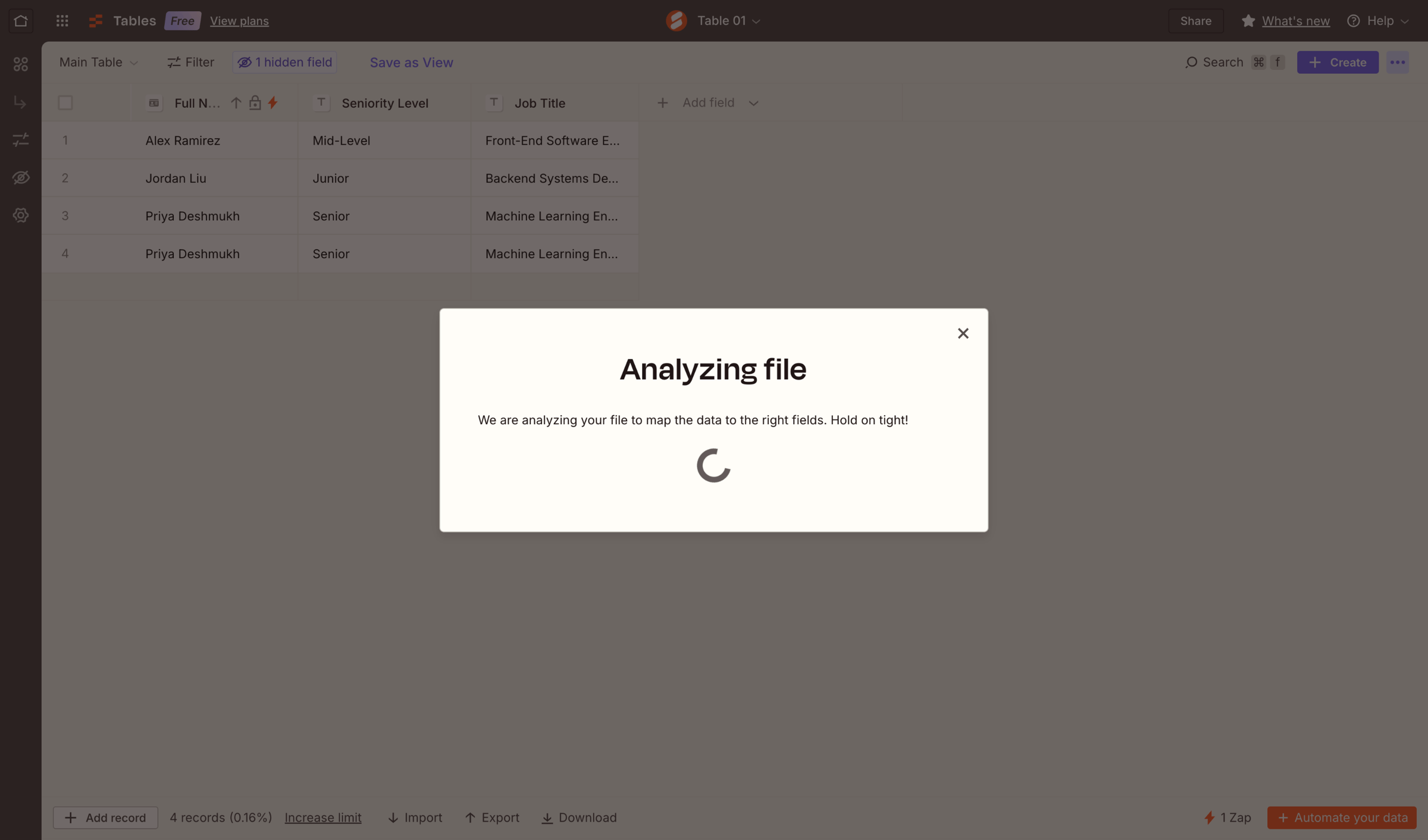 Zapier - Table 01 | Zapier screen