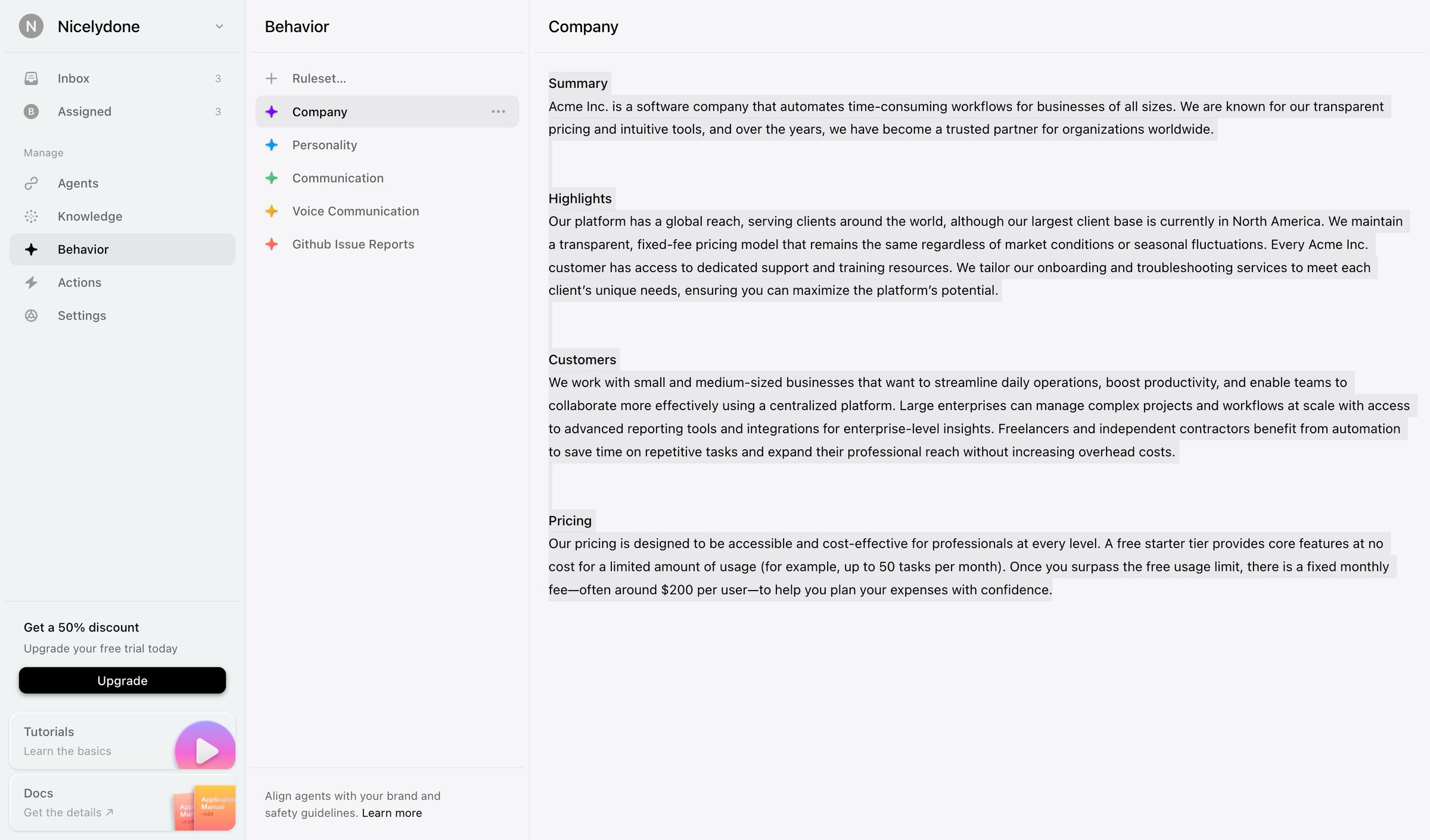 Lemni - Behavior › Company screen