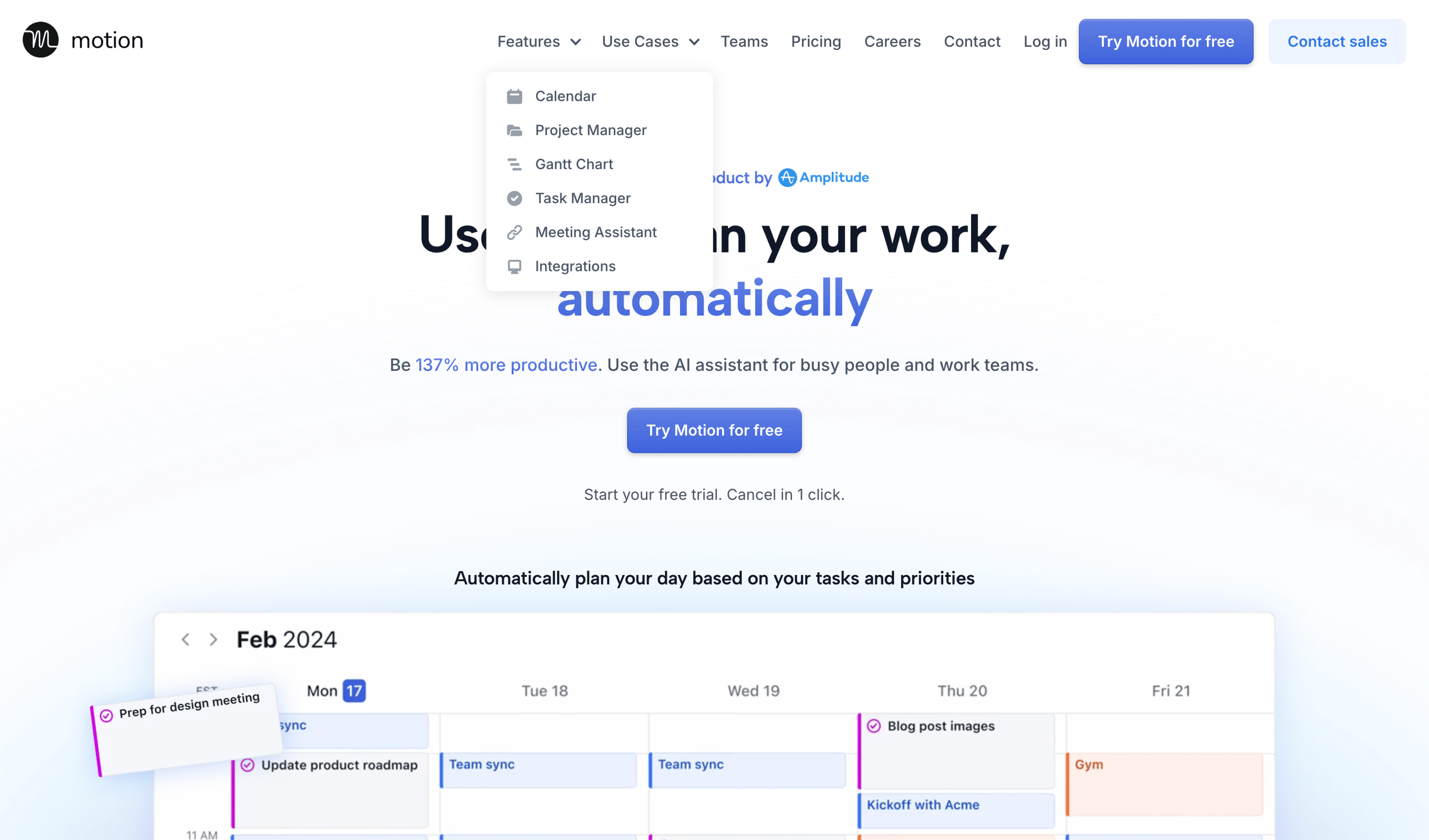 Motion - AI Project and Task Management | Plan Your Work Automatically (Try screen