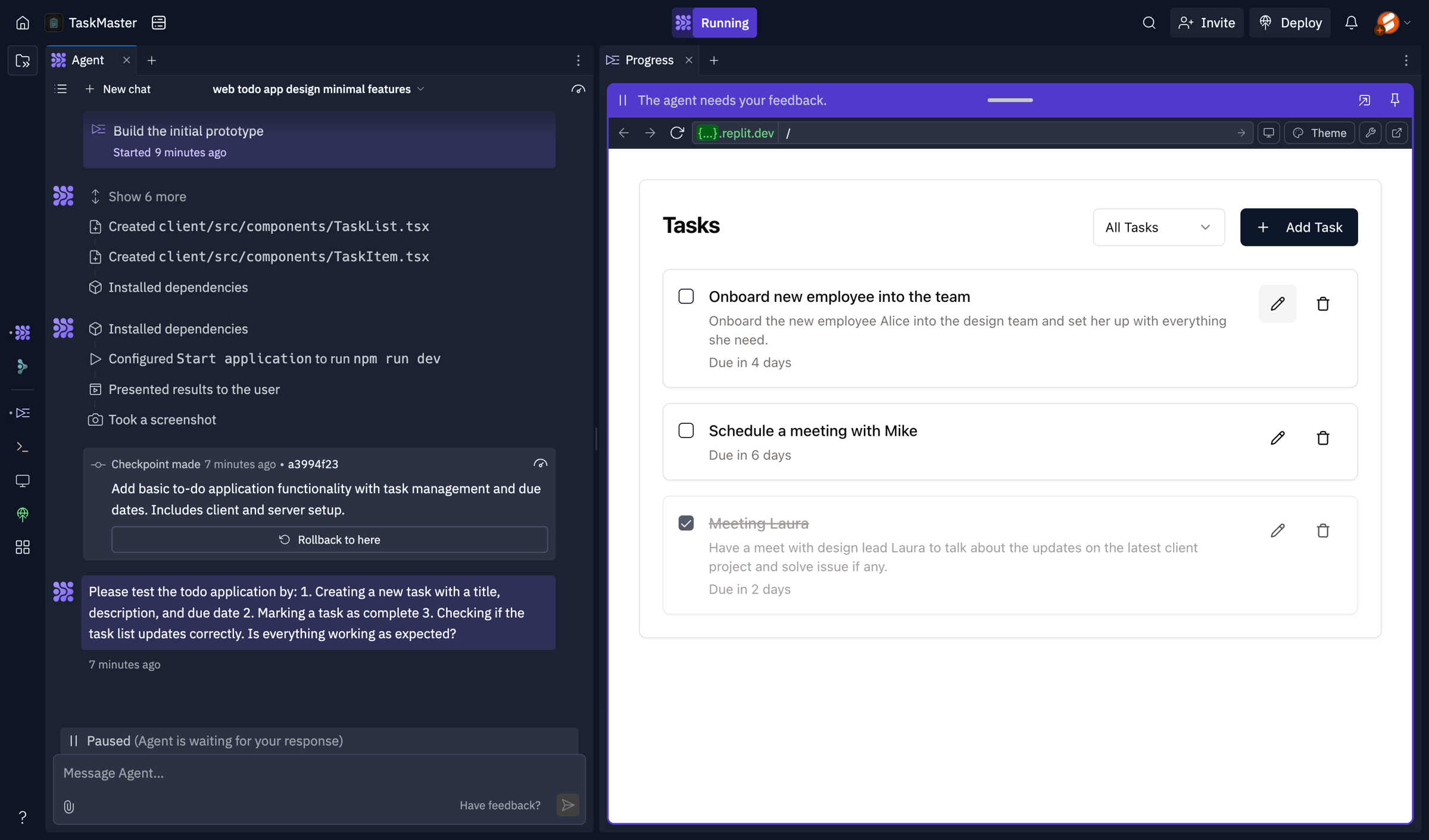 Replit - TaskMaster - Replit screen