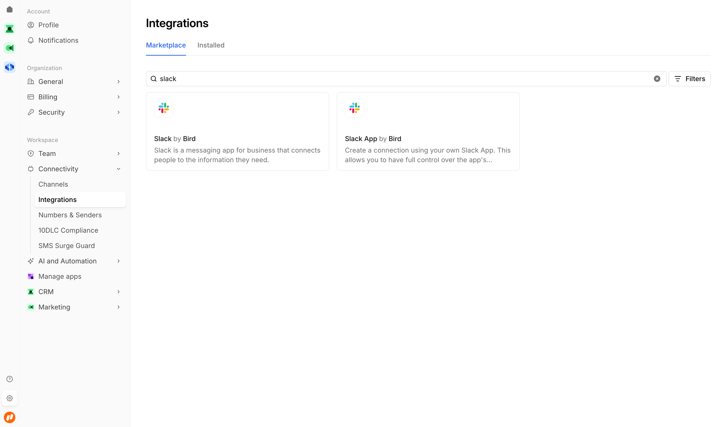 Bird - Integrations | Bird screen