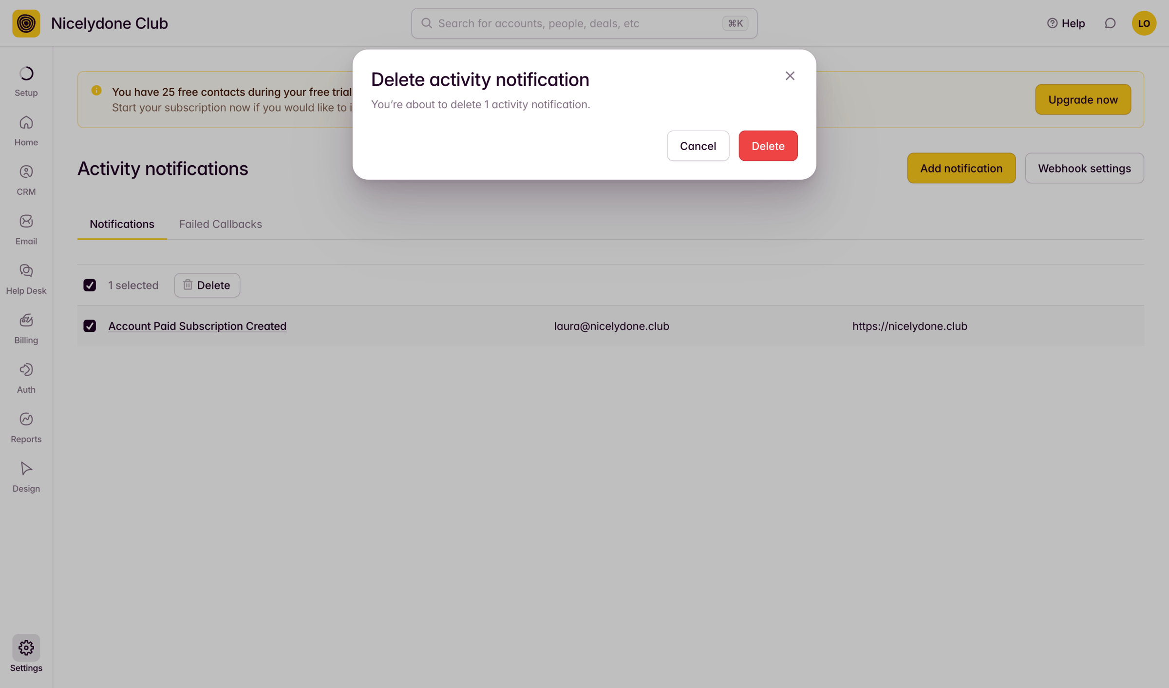 Outseta - Edit Account Paid Subscription Created screen