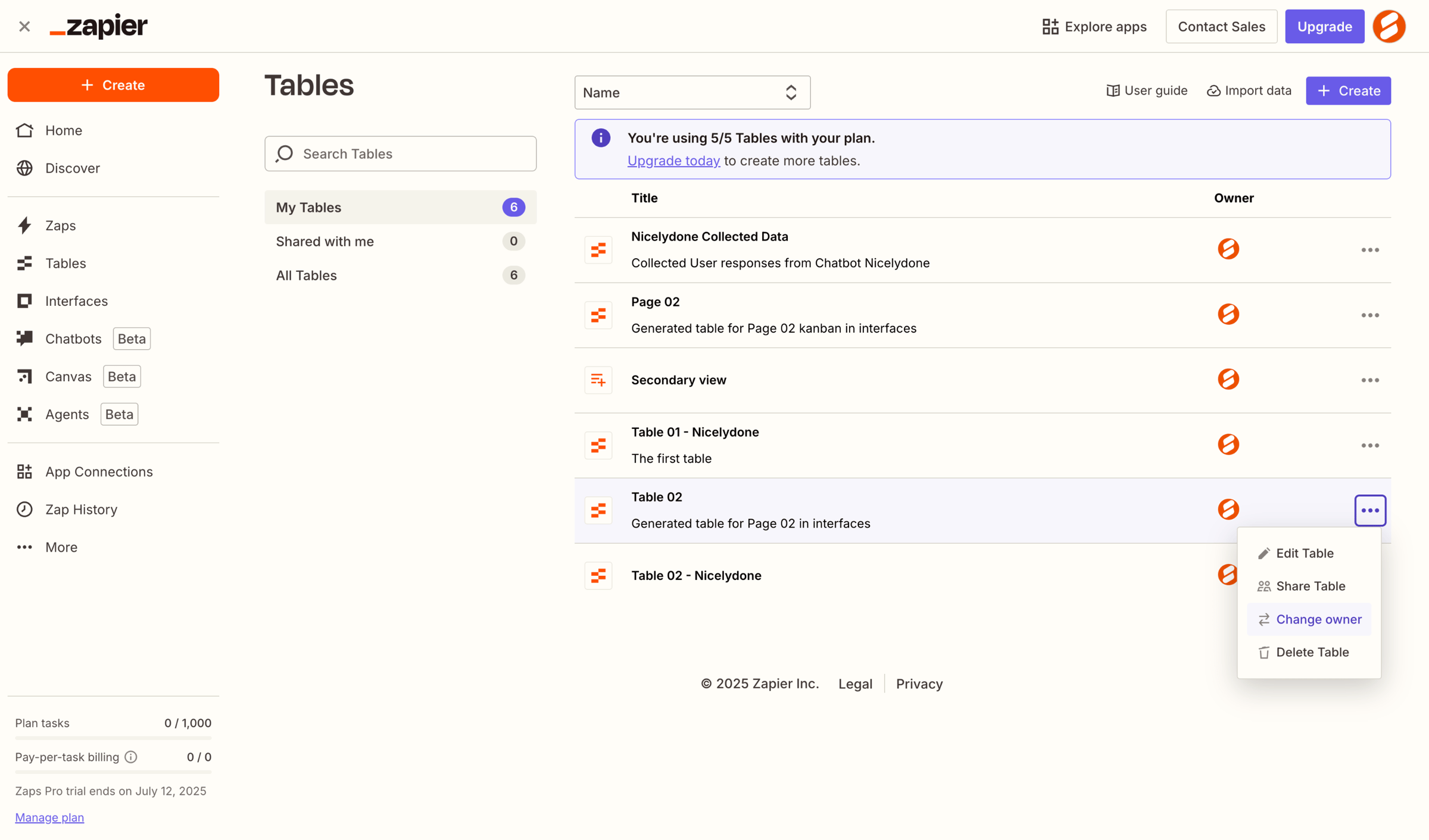 Zapier - Zapier Tables screen