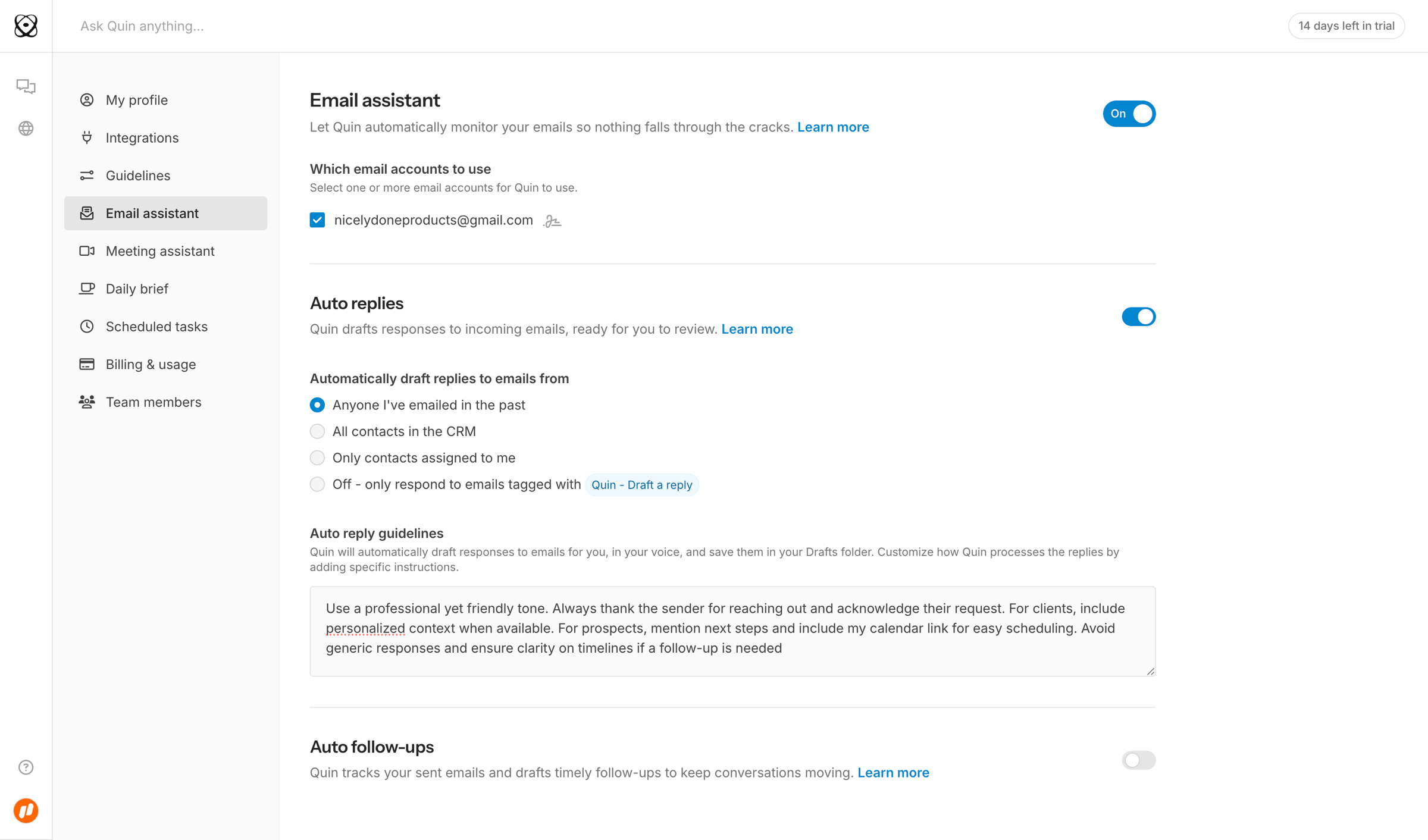 Quin - Email assistant | Quin screen
