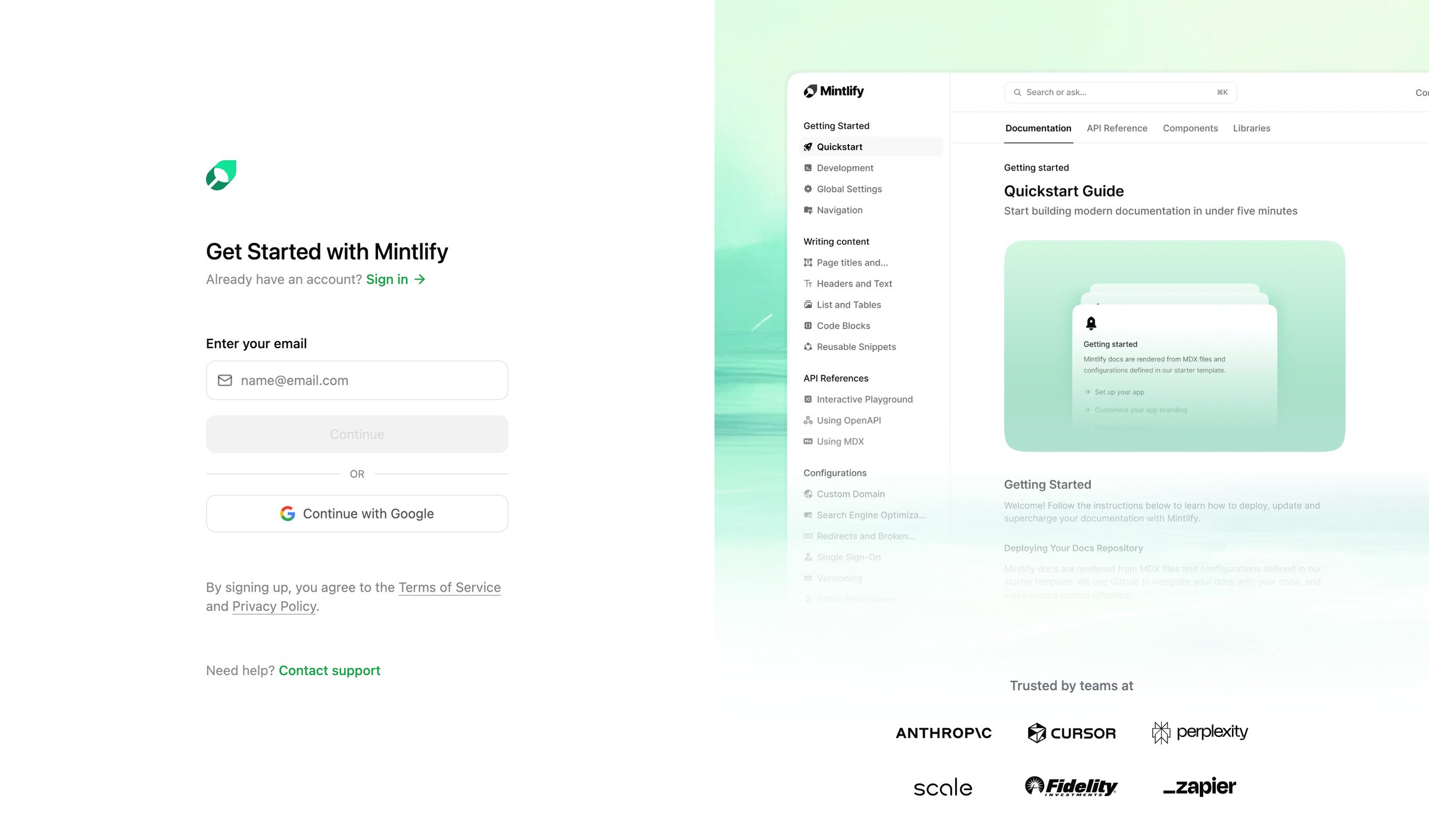 Mintlify - Sign up - Mintlify screen