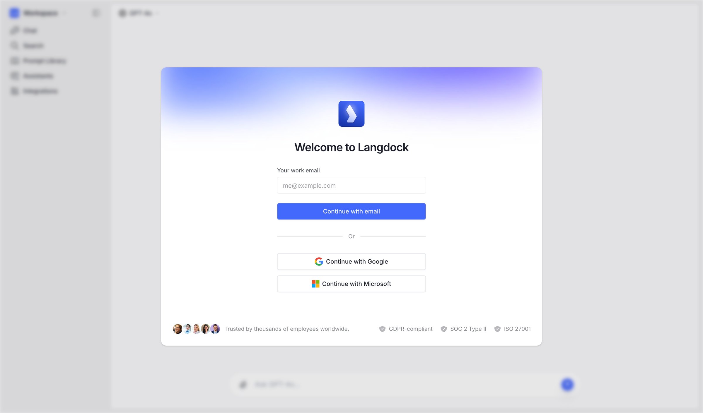 Langdock - Create an account | Langdock screen