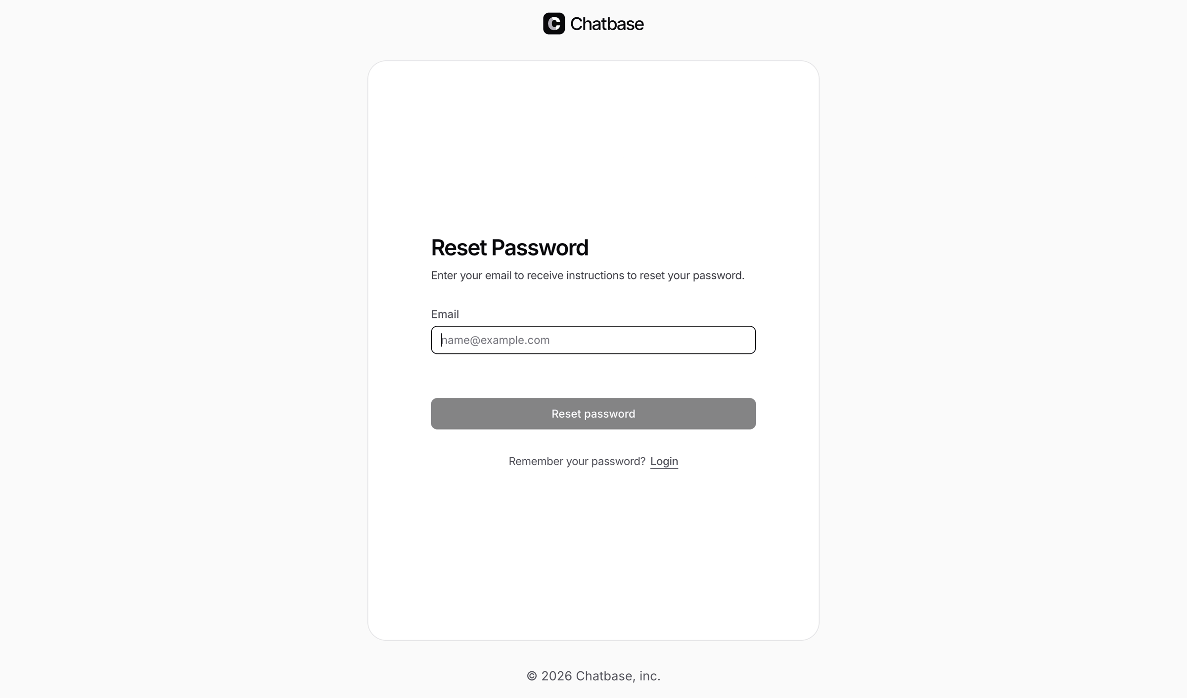 Chatbase - Reset Password - Chatbase screen