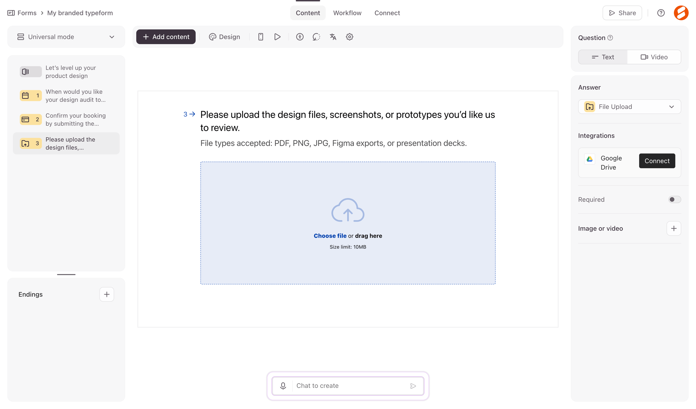 Typeform - Typeform - Create screen