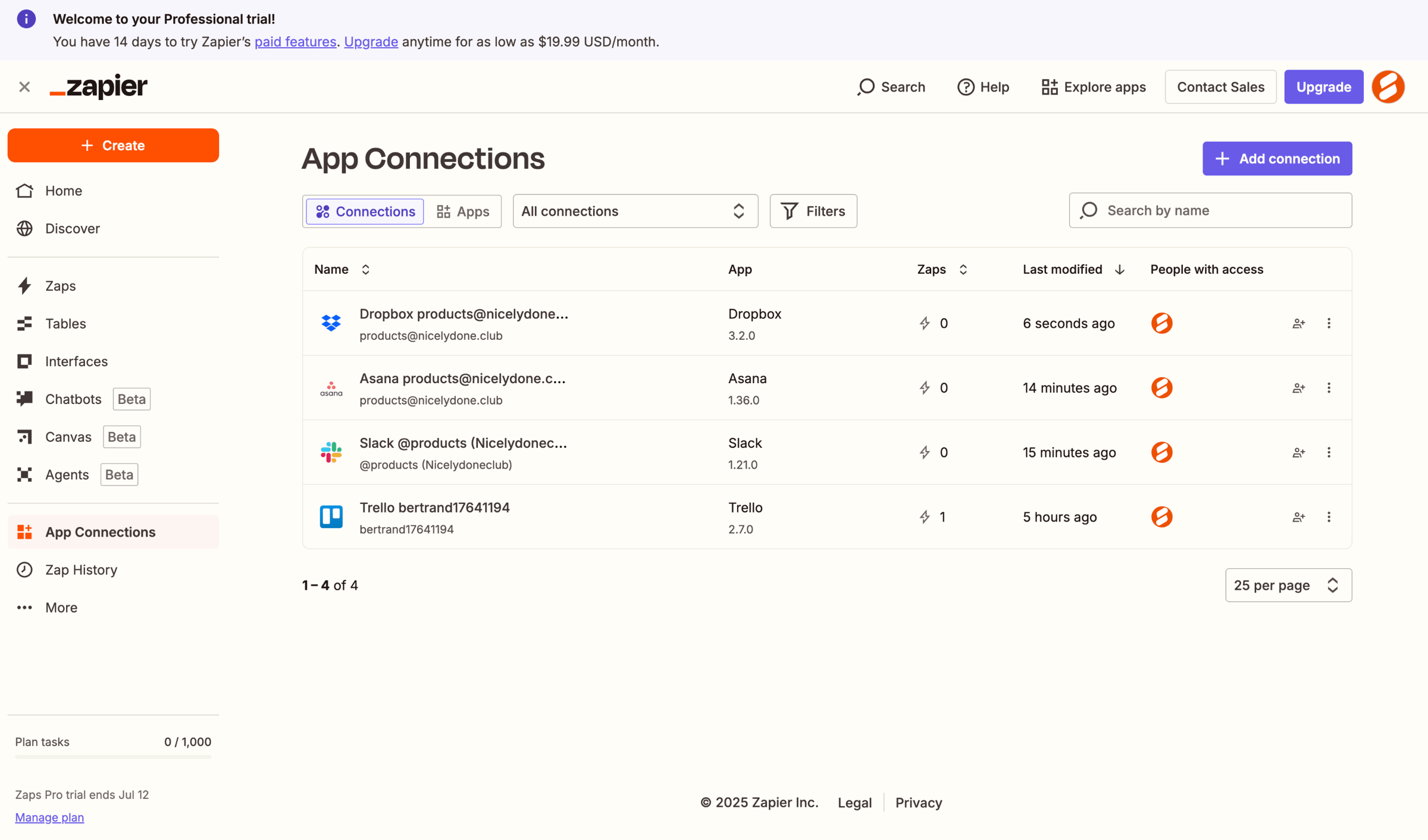Zapier - App Connections | Zapier screen