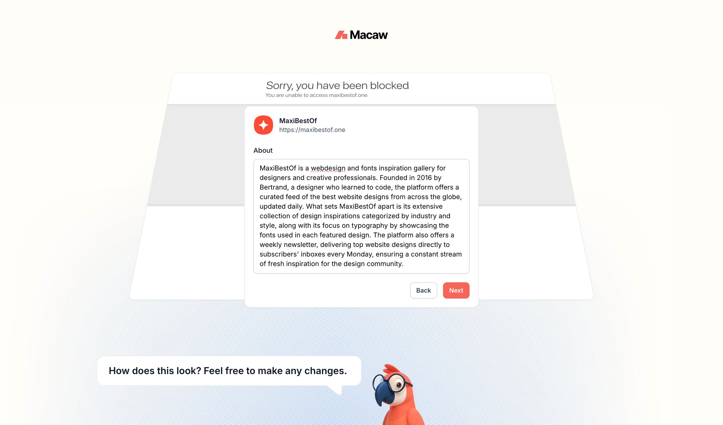 Macaw screen