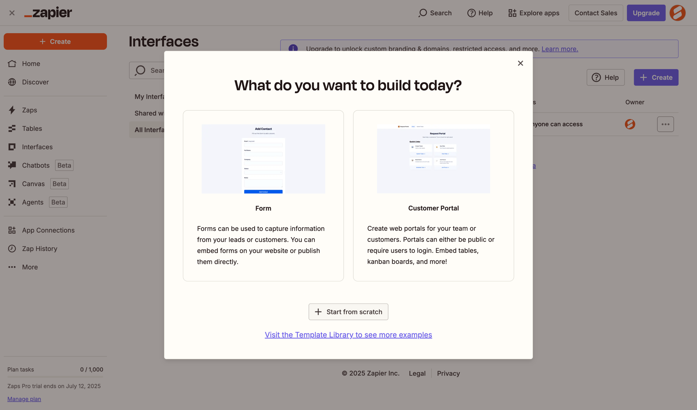 Zapier - Interfaces screen