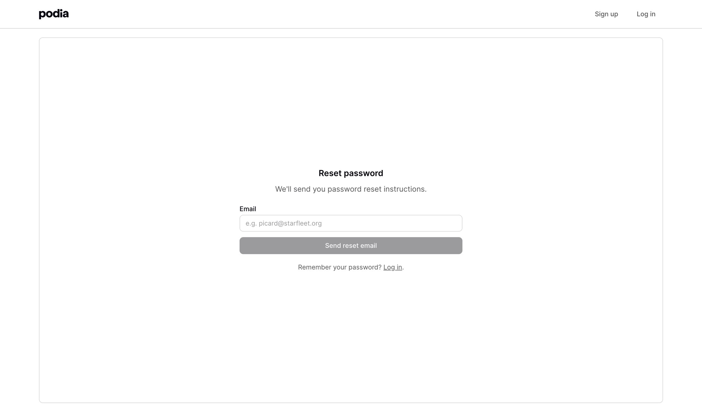 Podia - Podia Reset password screen