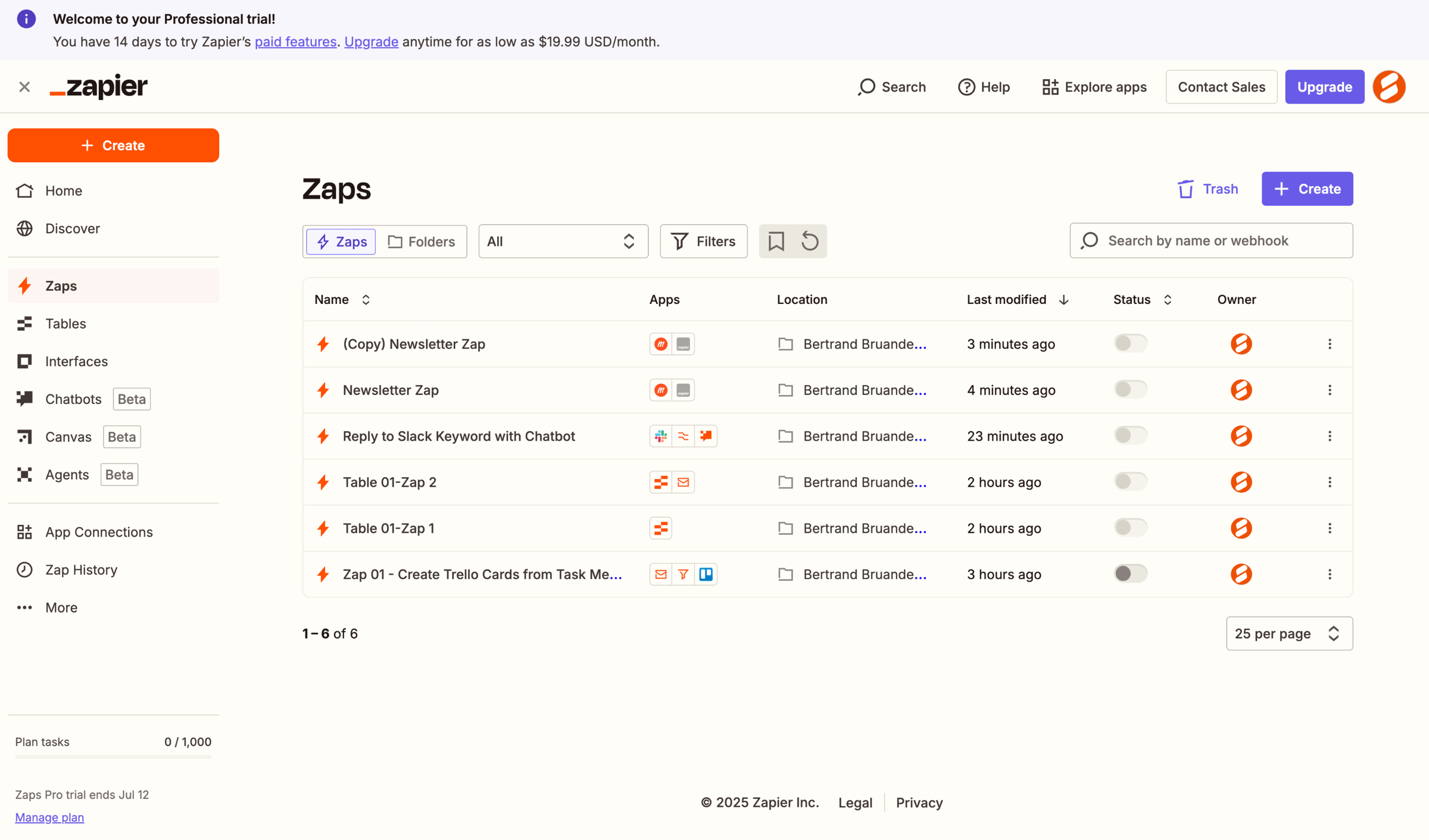 Zapier - Zaps | Zapier screen