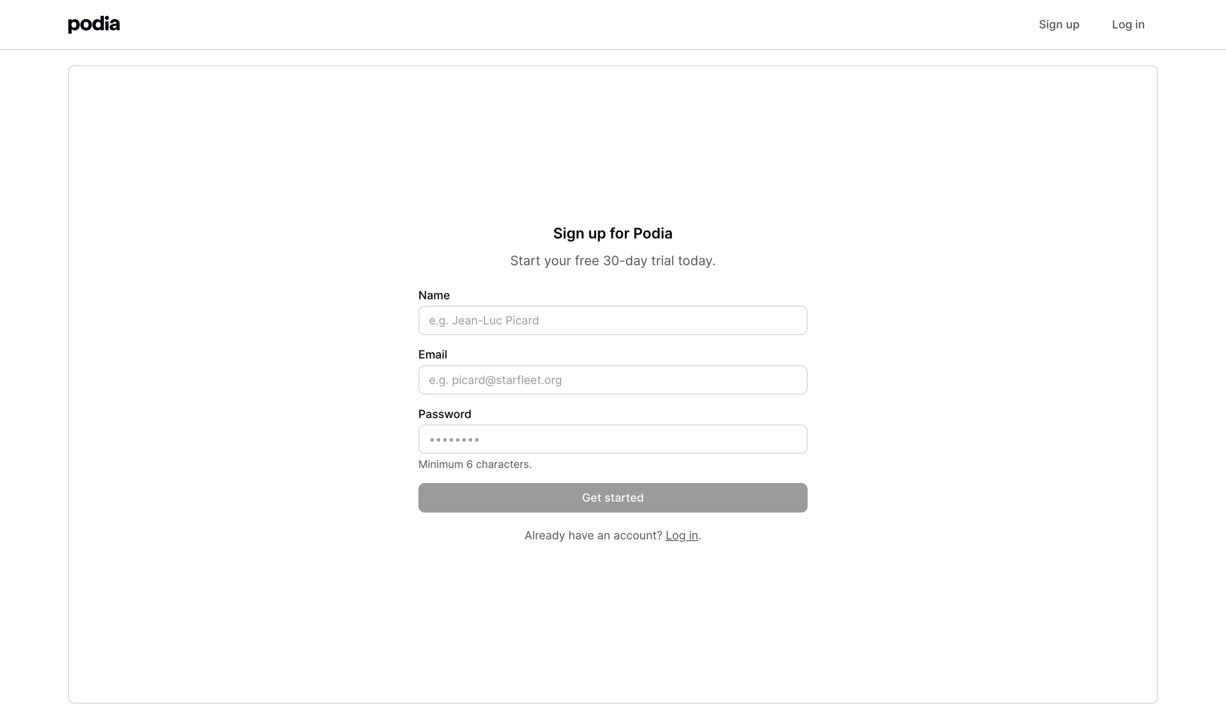 Podia Signup from Podia