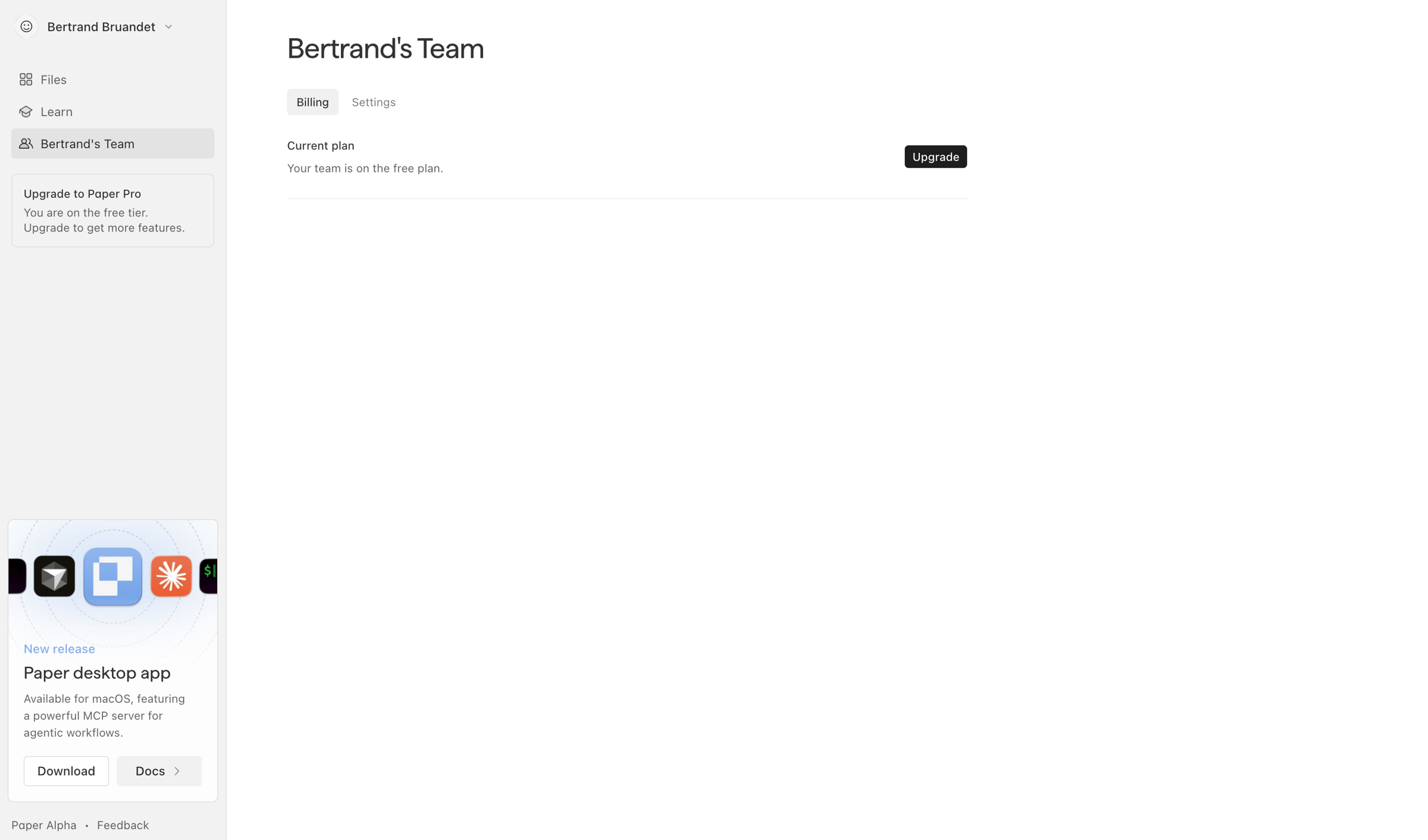 Paper - Team › Billing · Paper screen