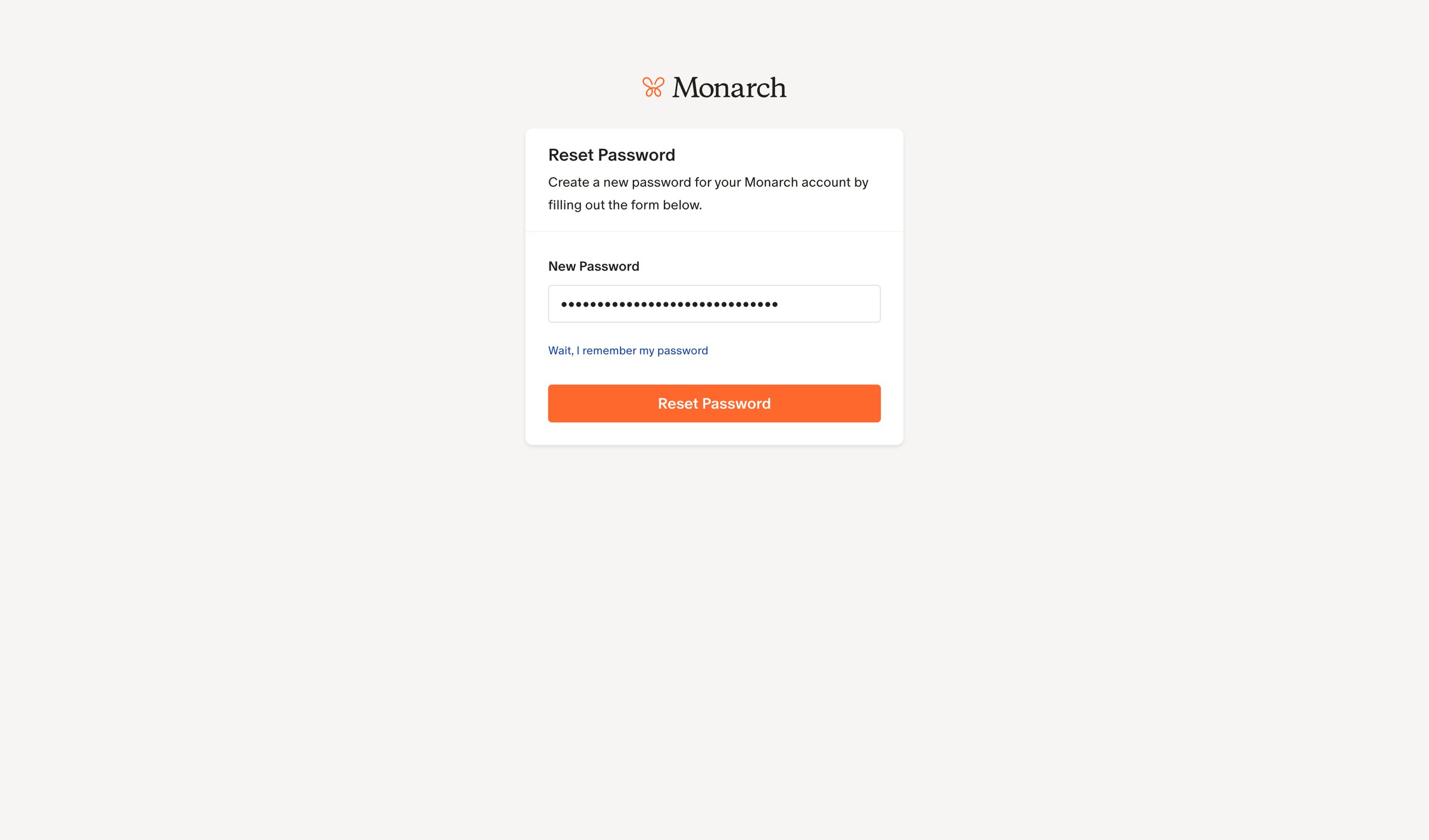 Monarch - Monarch | Reset Password screen