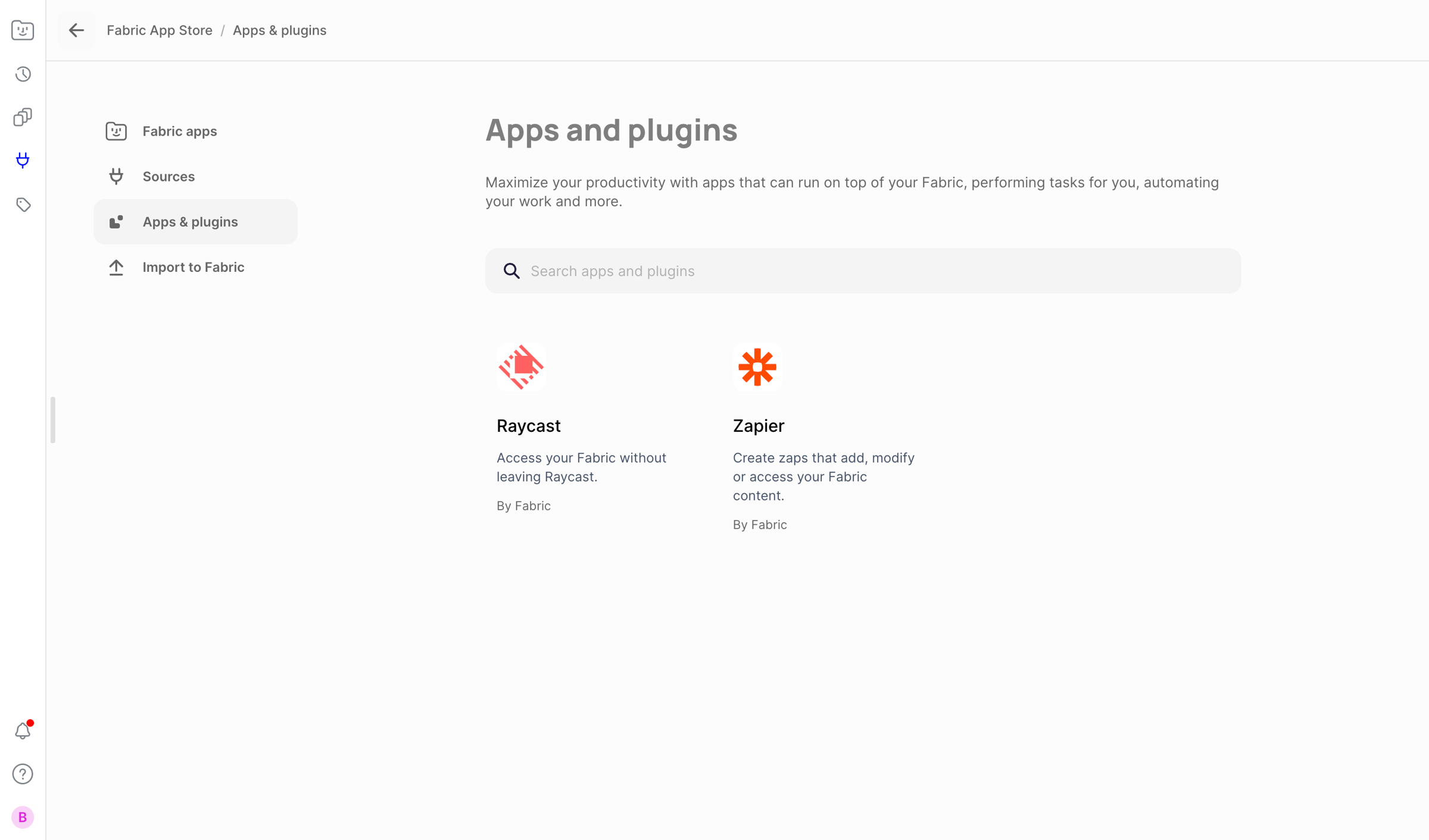 Fabric - Fabric | Apps and plugins screen