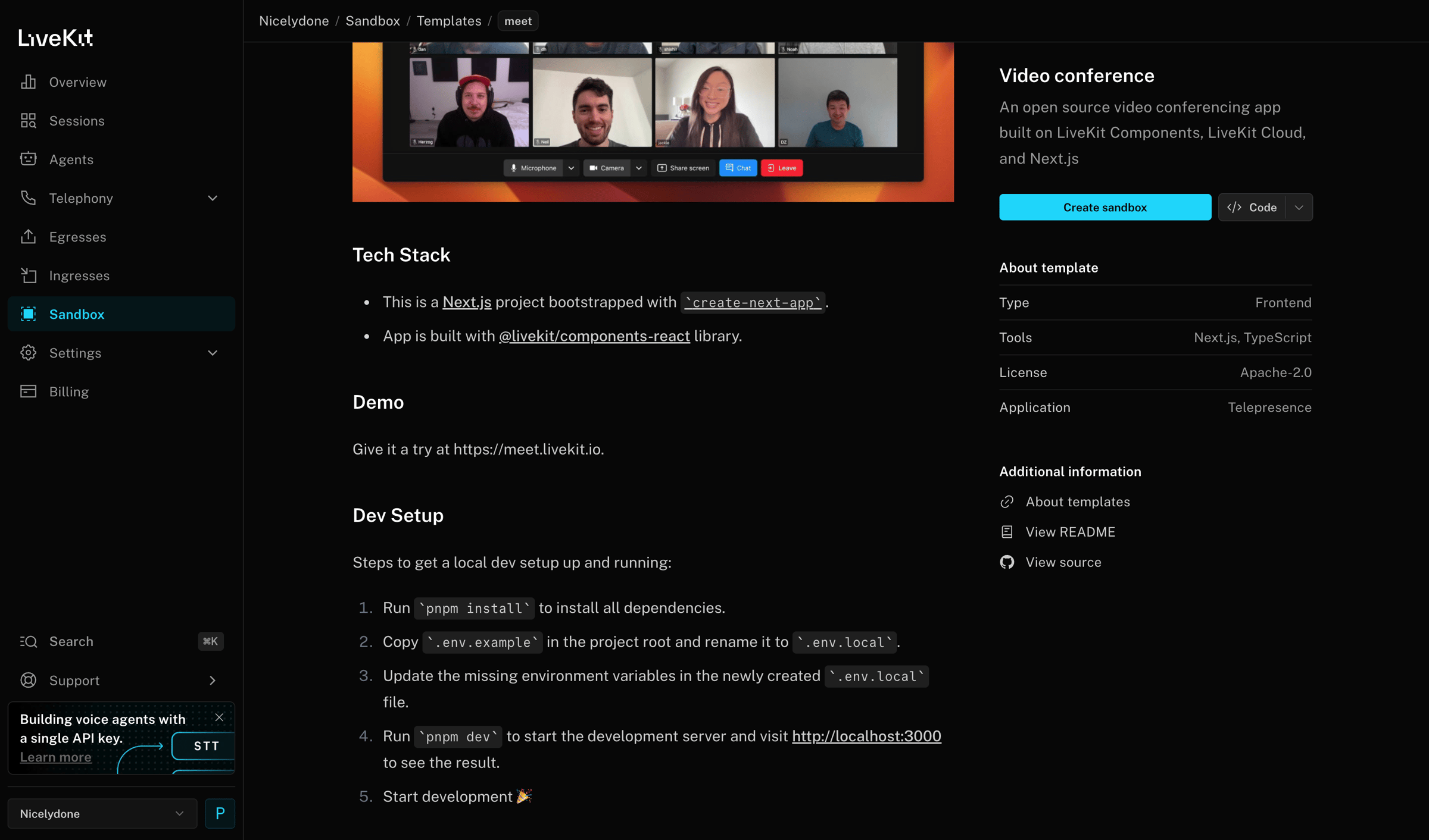 Livekit - Nicelydone | Template | Meet screen