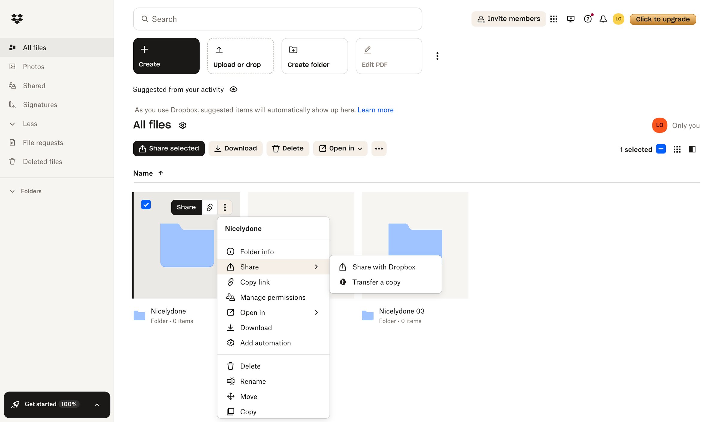 Dropbox - Files - Dropbox screen