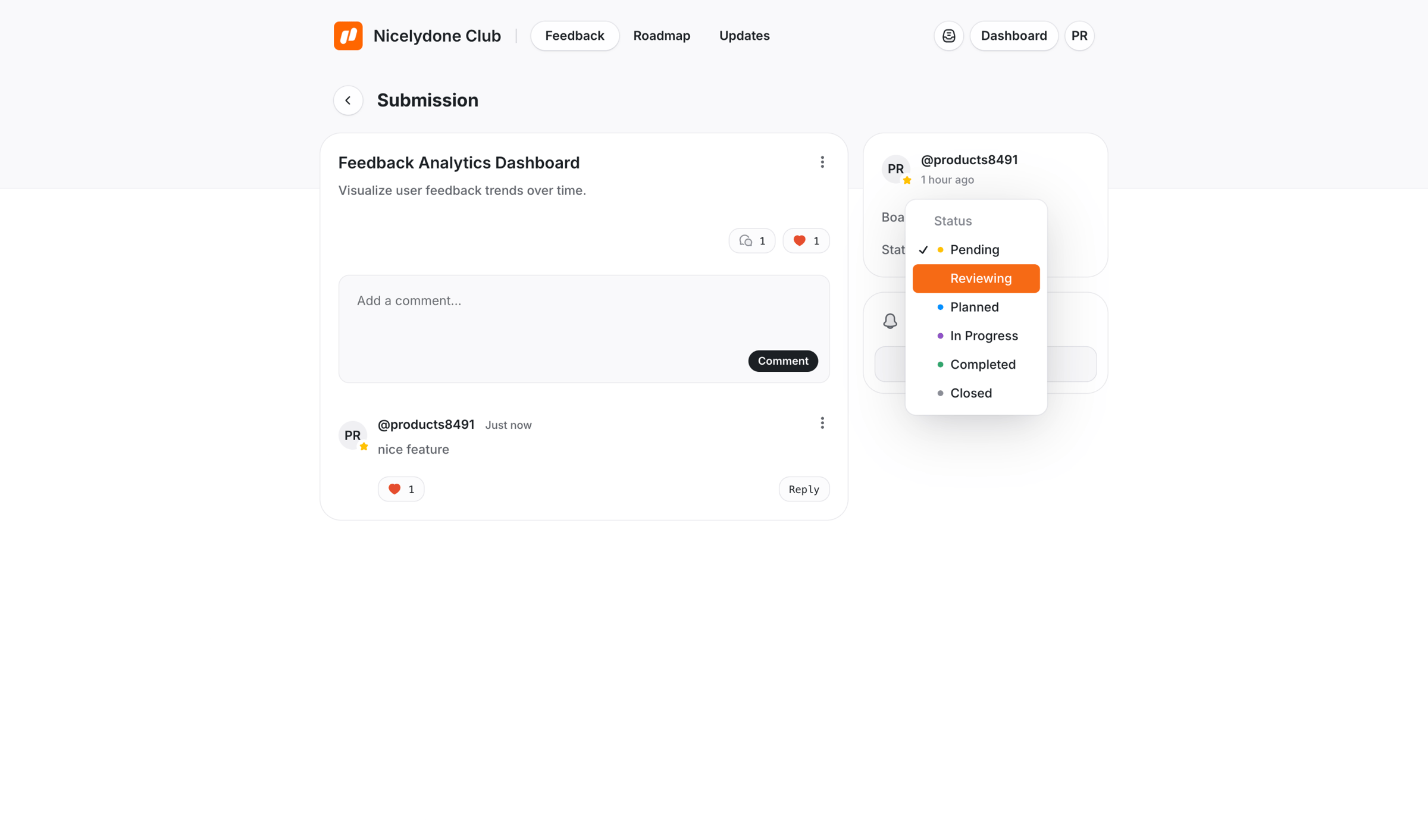 UserJot - Feedback Analytics Dashboard | Nicelydone Club screen