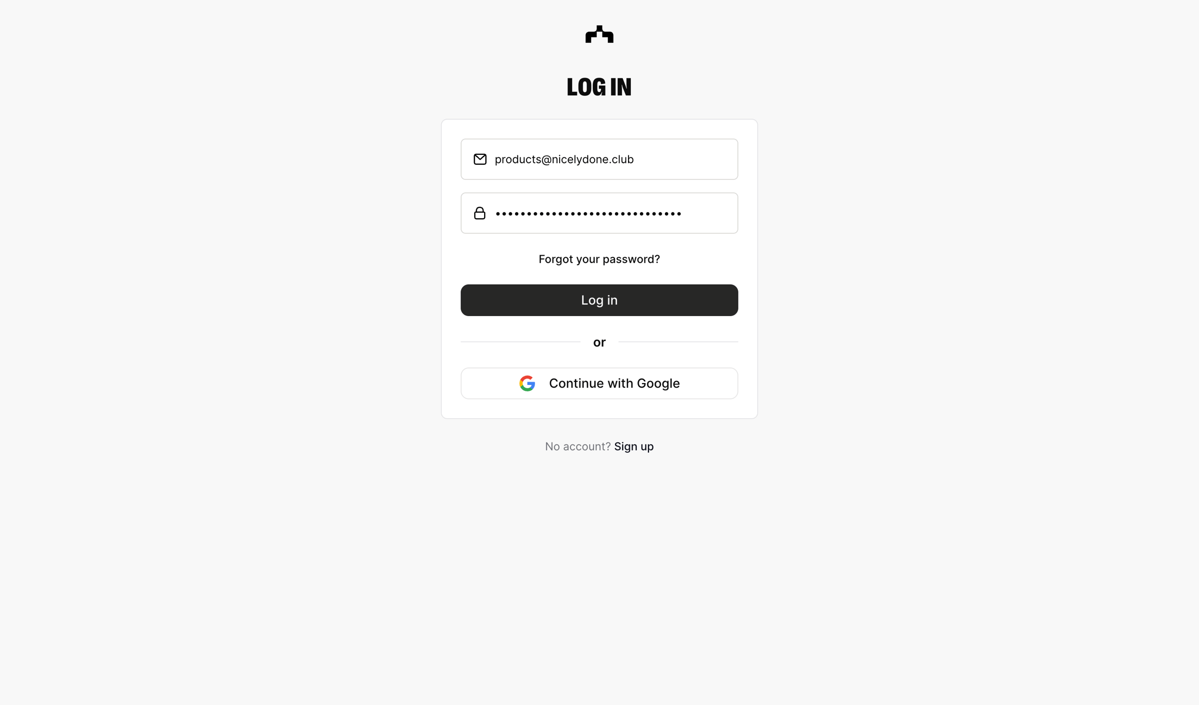 The org - Log in | The Org screen