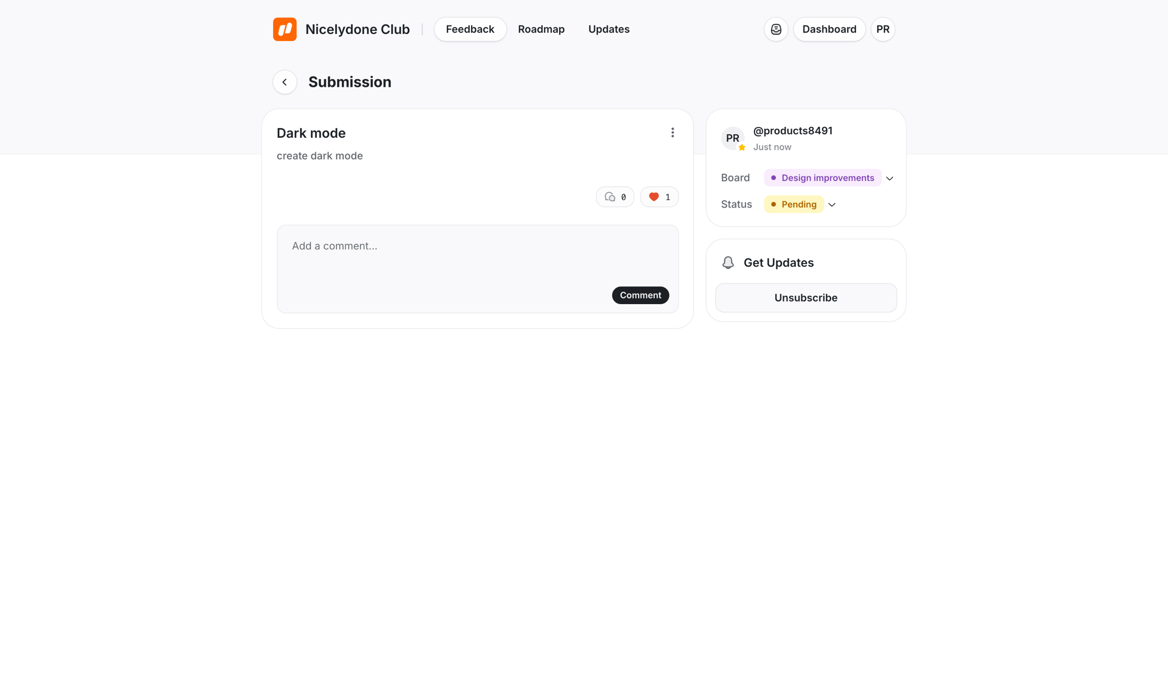 UserJot - Dark mode | Nicelydone Club screen
