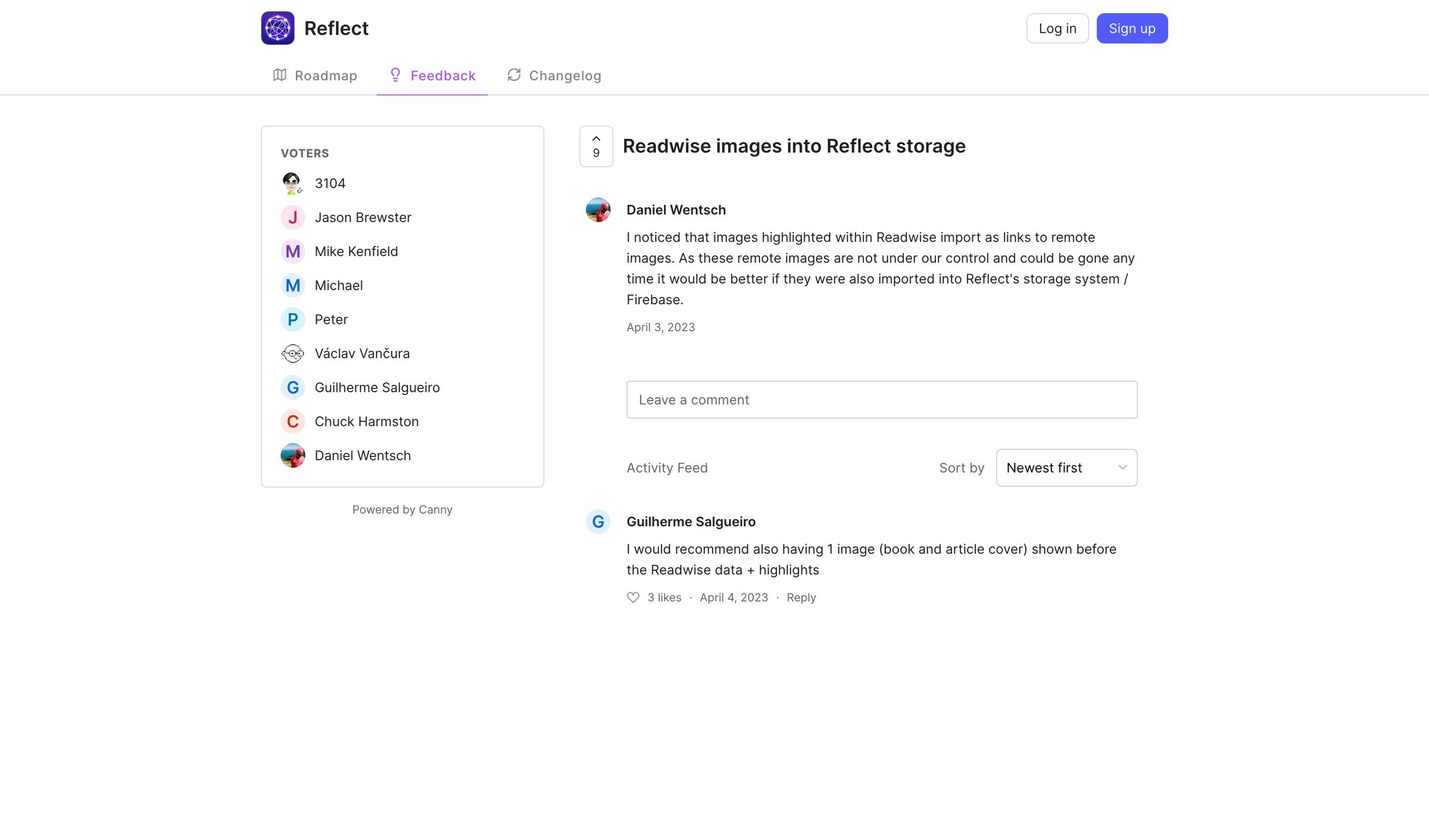 Reflect - Readwise images into Reflect storage | Voters Reflect screen